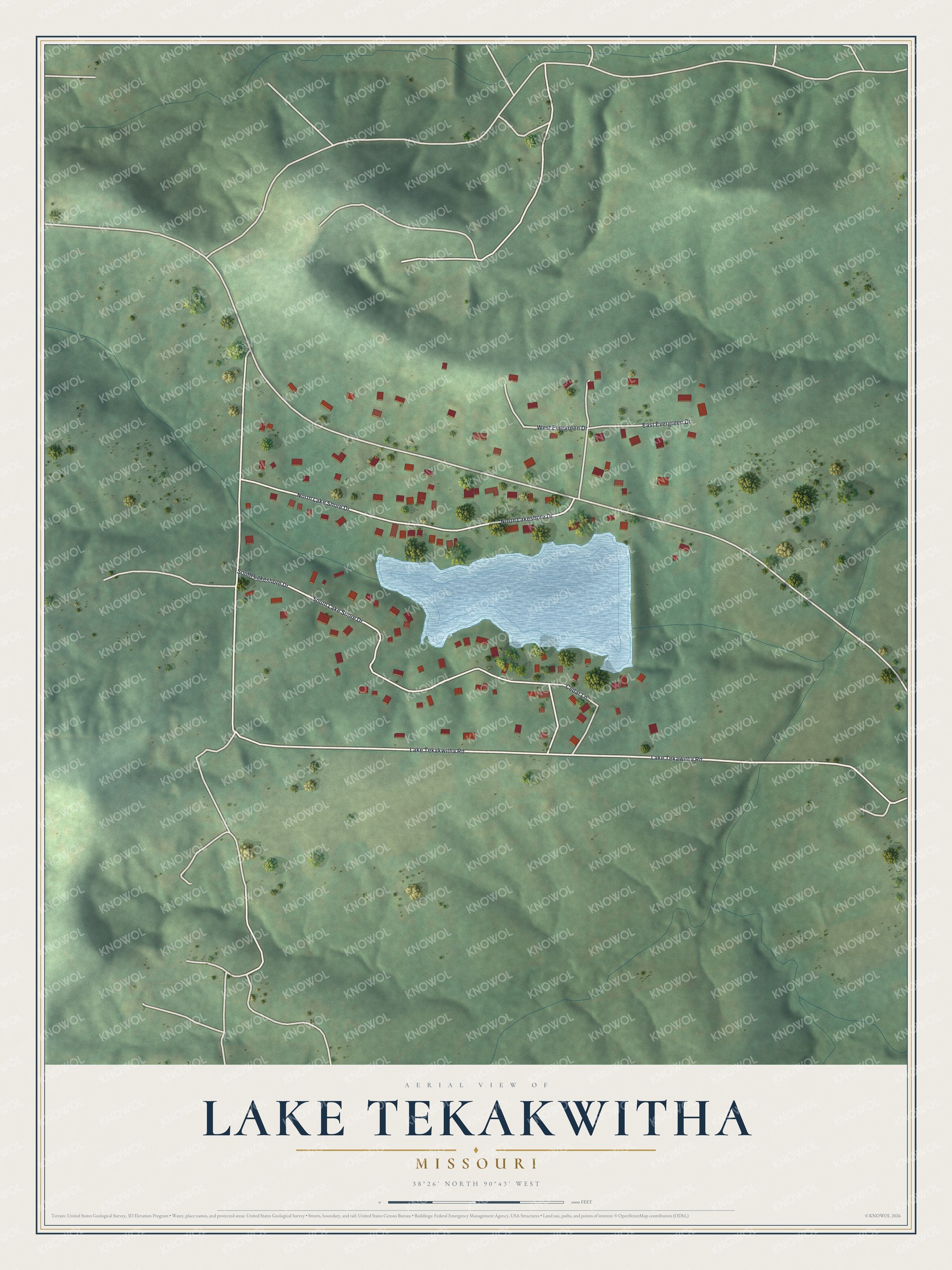 Watermarked full-map preview of Lake Tekakwitha, Missouri