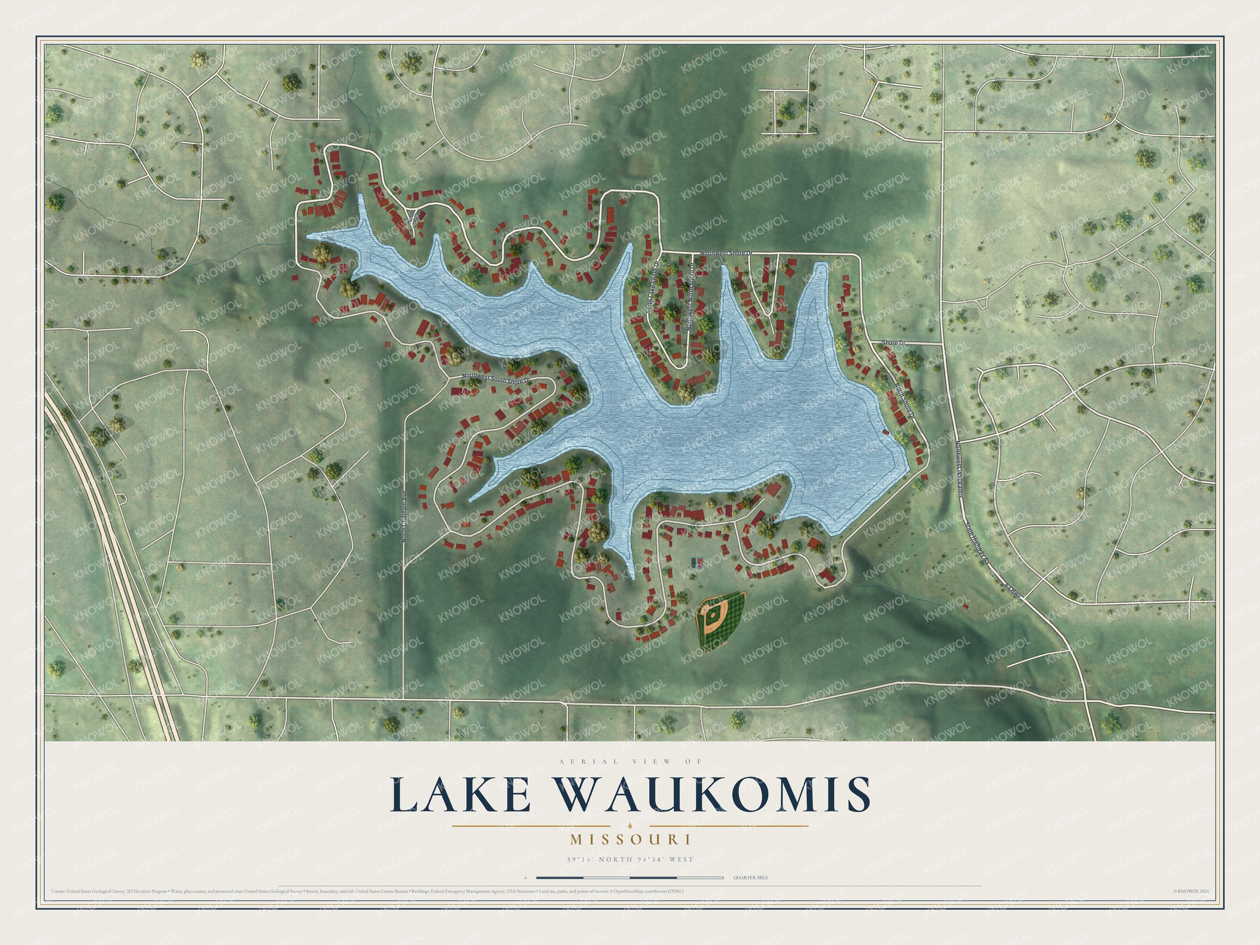 Watermarked full-map preview of Lake Waukomis, Missouri