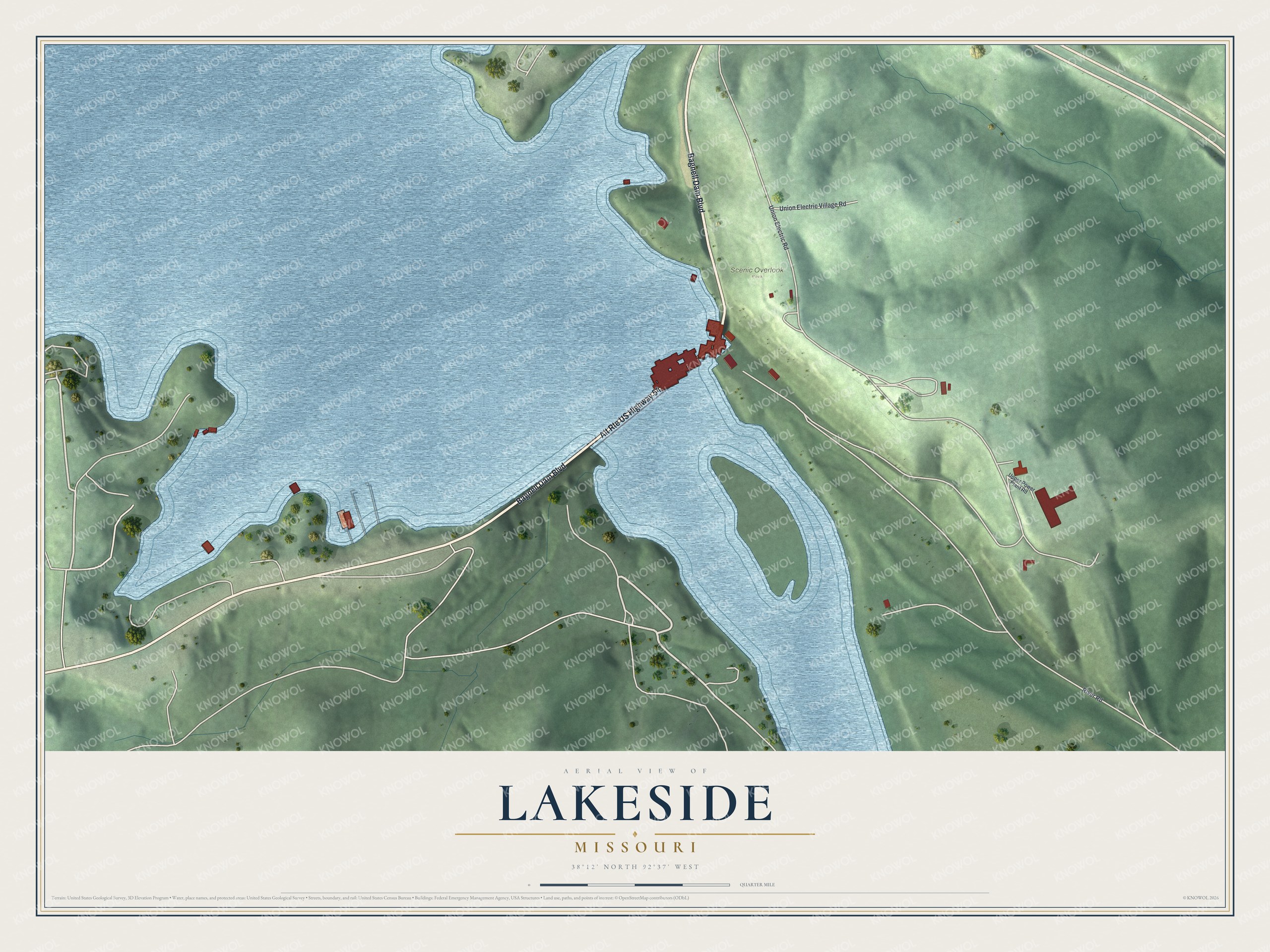 Watermarked full-map preview of Lakeside, Missouri