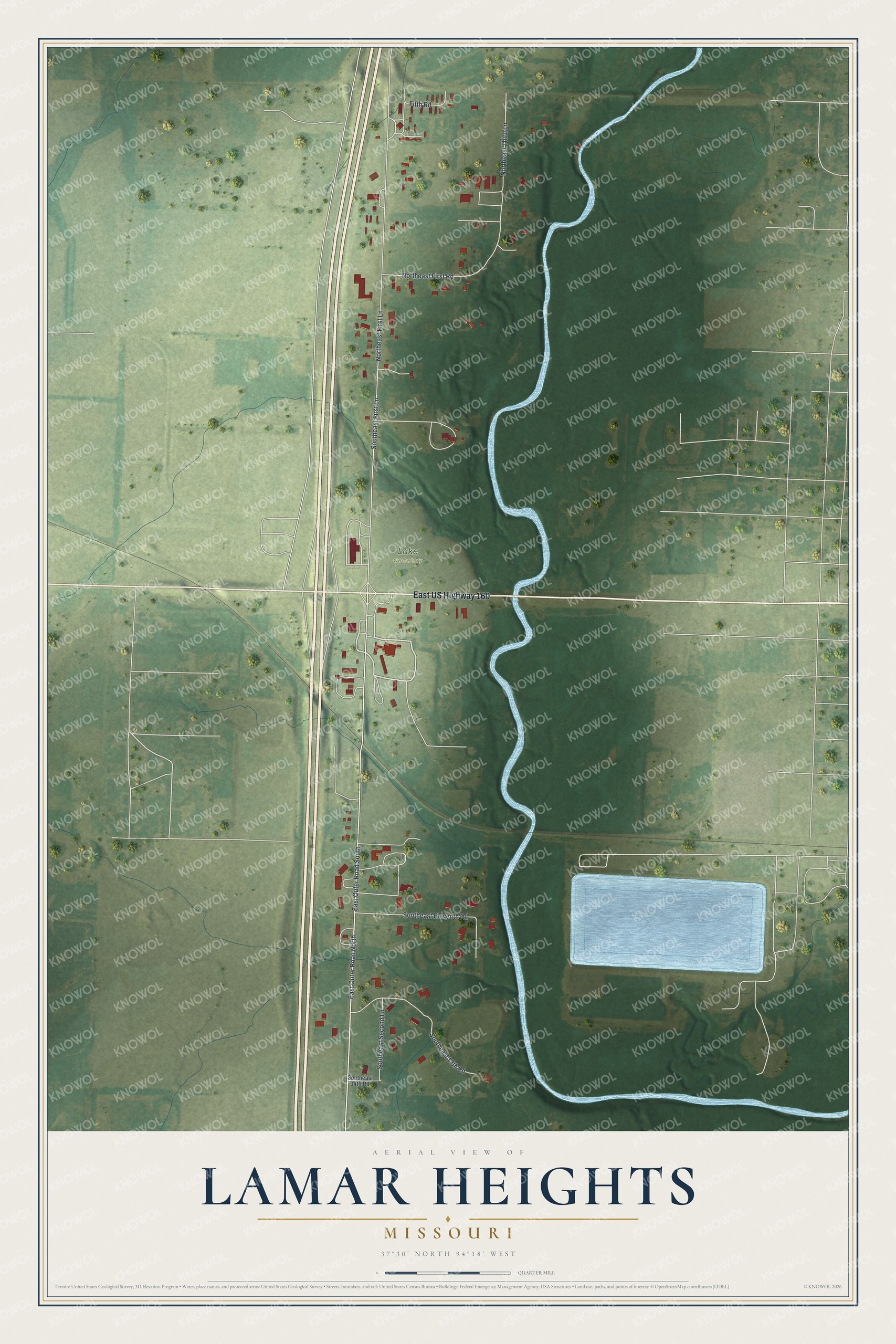 Watermarked full-map preview of Lamar Heights, Missouri