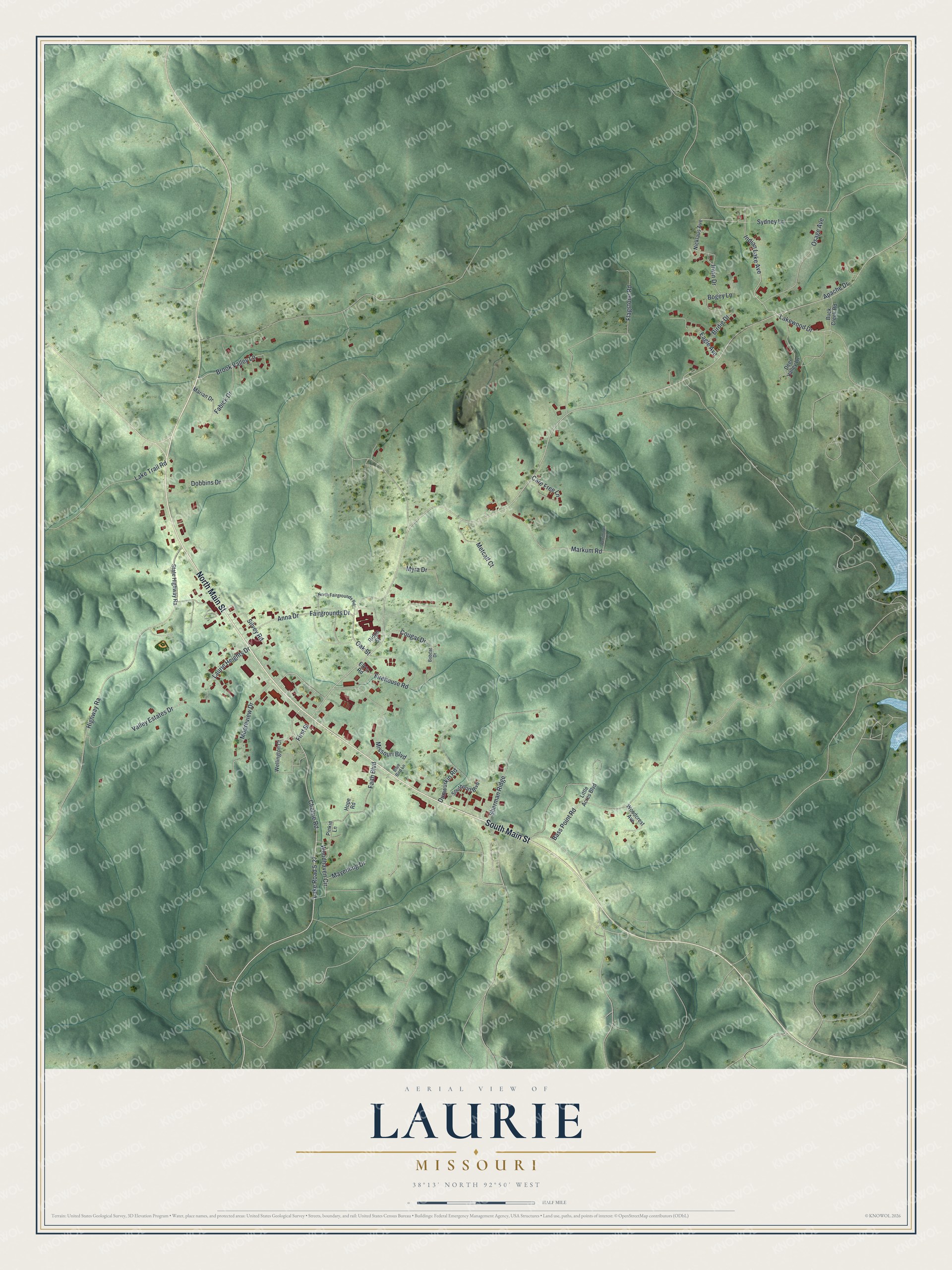Watermarked full-map preview of Laurie, Missouri