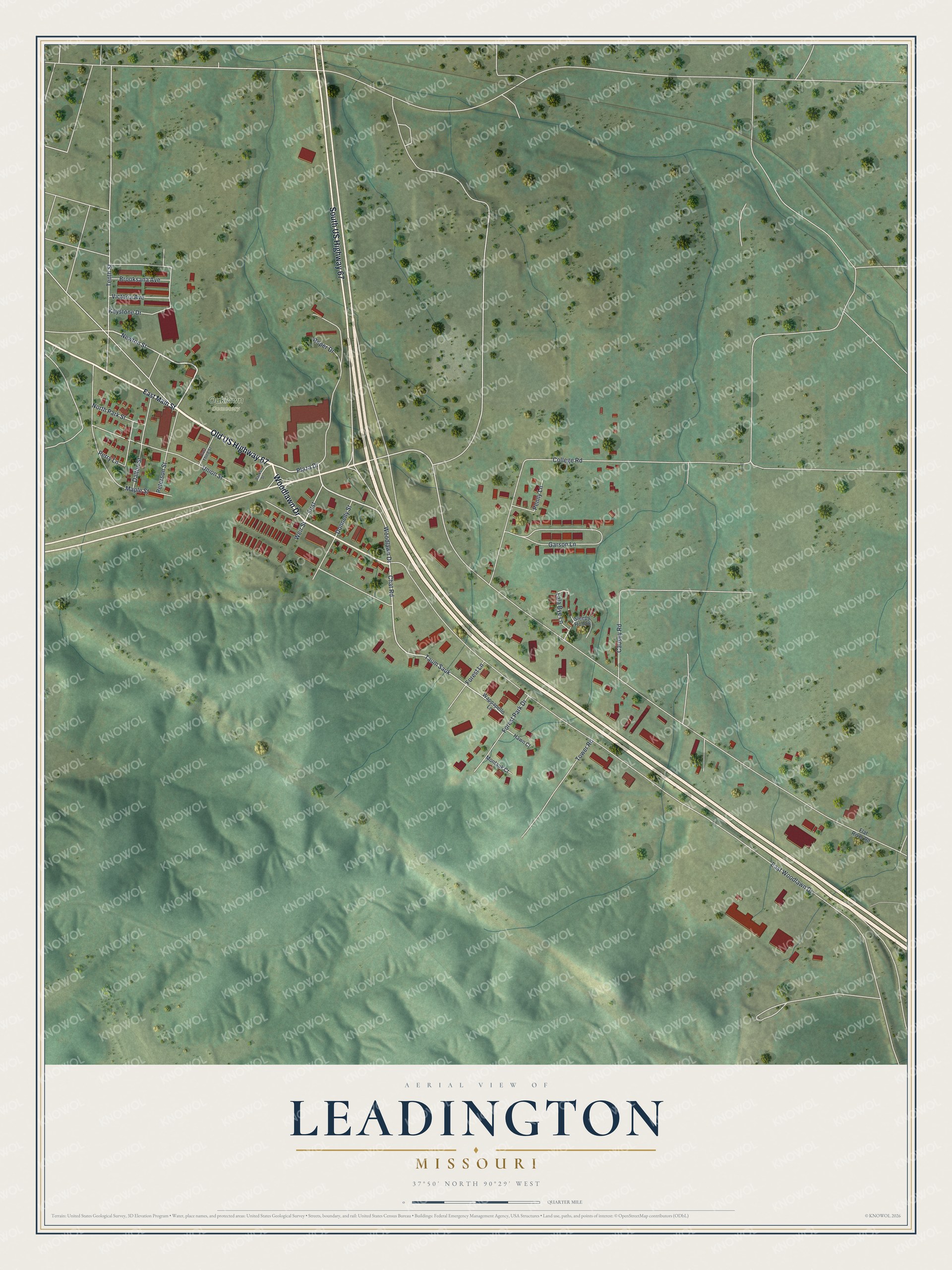 Watermarked full-map preview of Leadington, Missouri