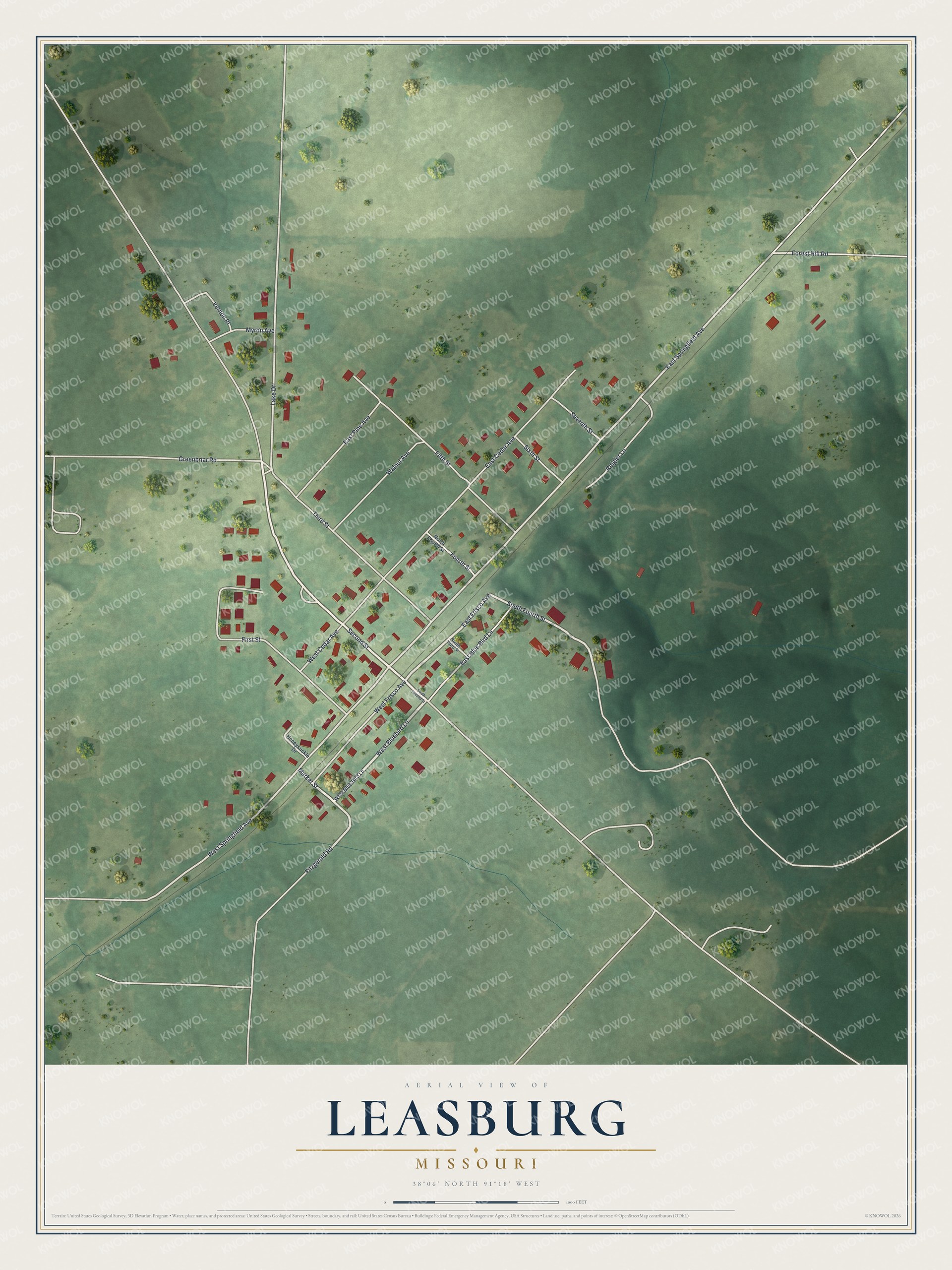 Watermarked full-map preview of Leasburg, Missouri