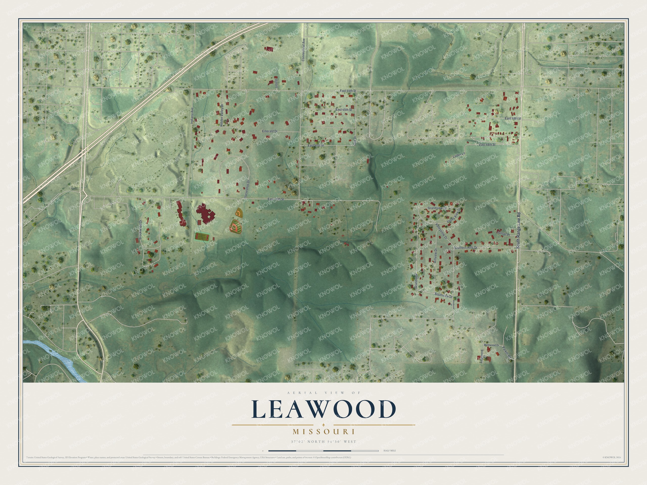 Watermarked full-map preview of Leawood, Missouri