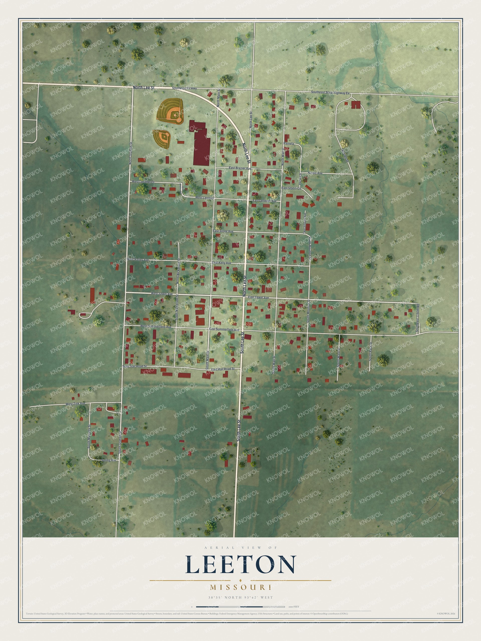 Watermarked full-map preview of Leeton, Missouri