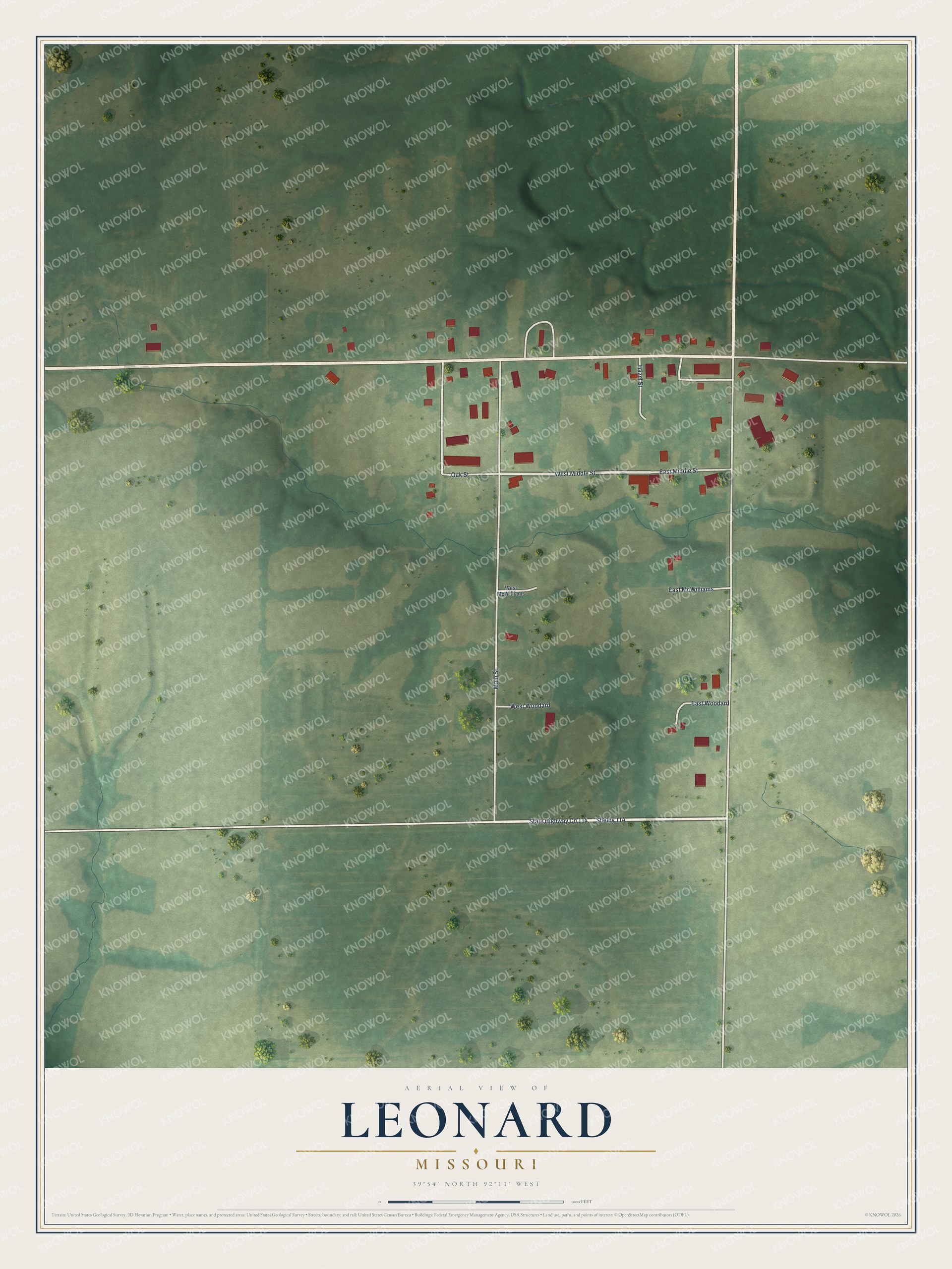 Watermarked full-map preview of Leonard, Missouri