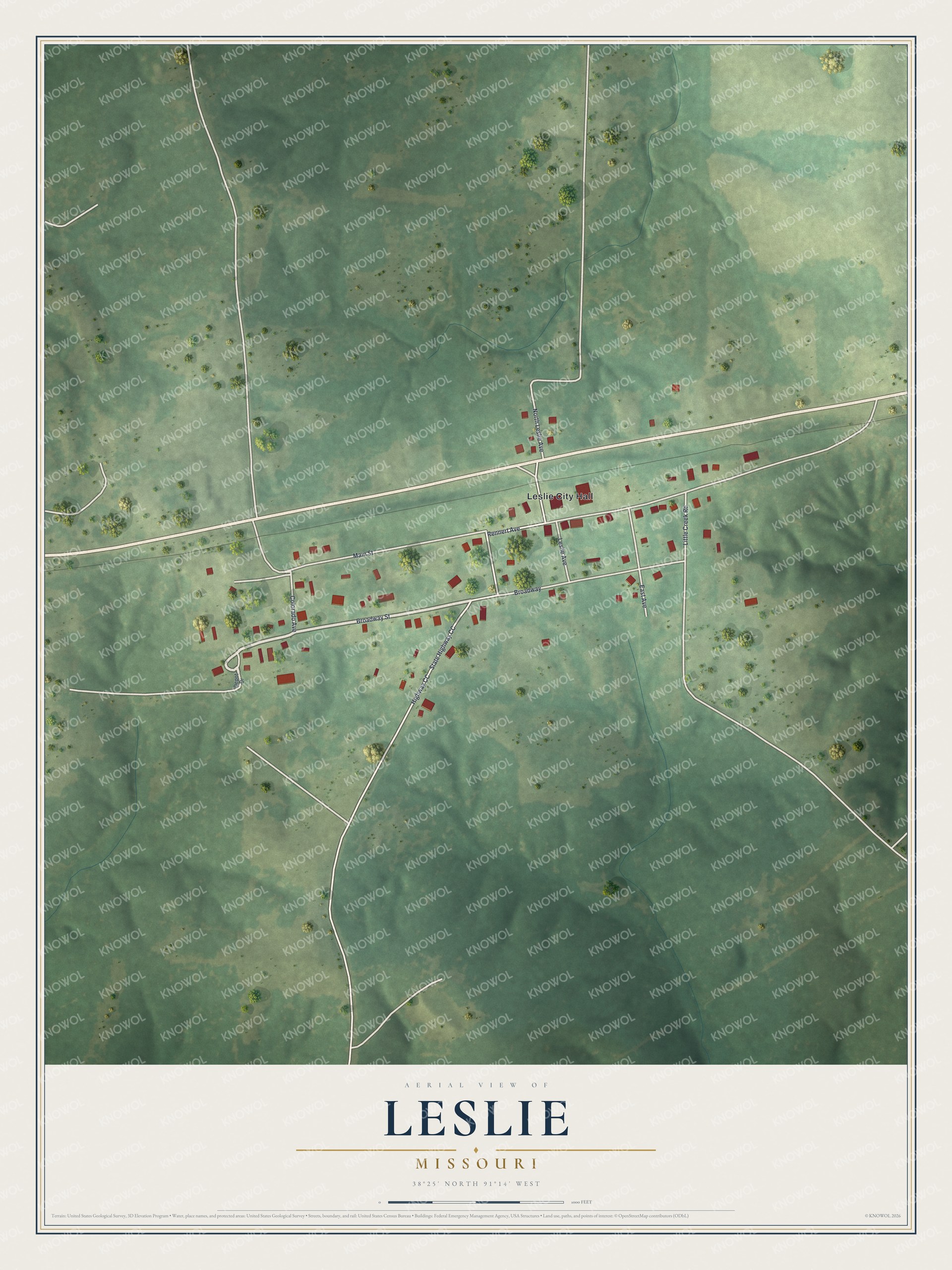 Watermarked full-map preview of Leslie, Missouri