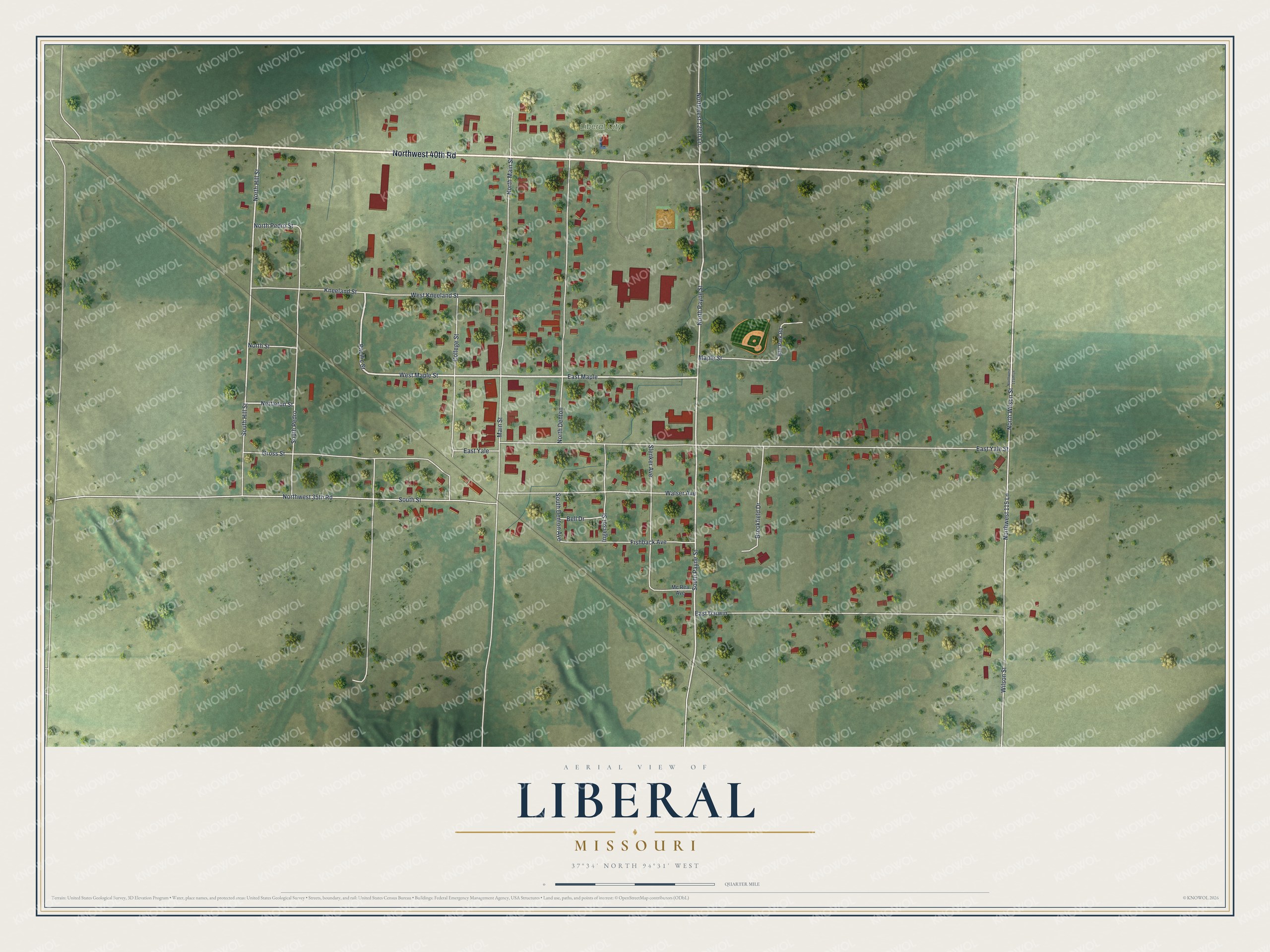Watermarked full-map preview of Liberal, Missouri