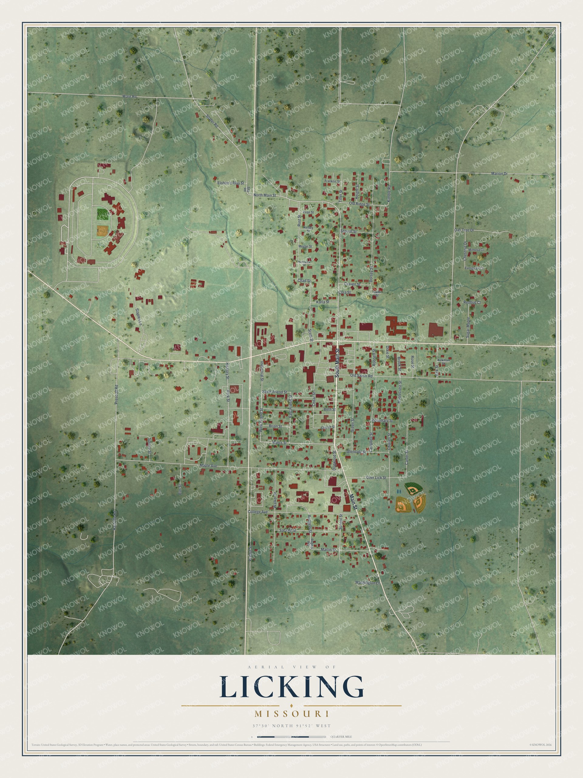Watermarked full-map preview of Licking, Missouri
