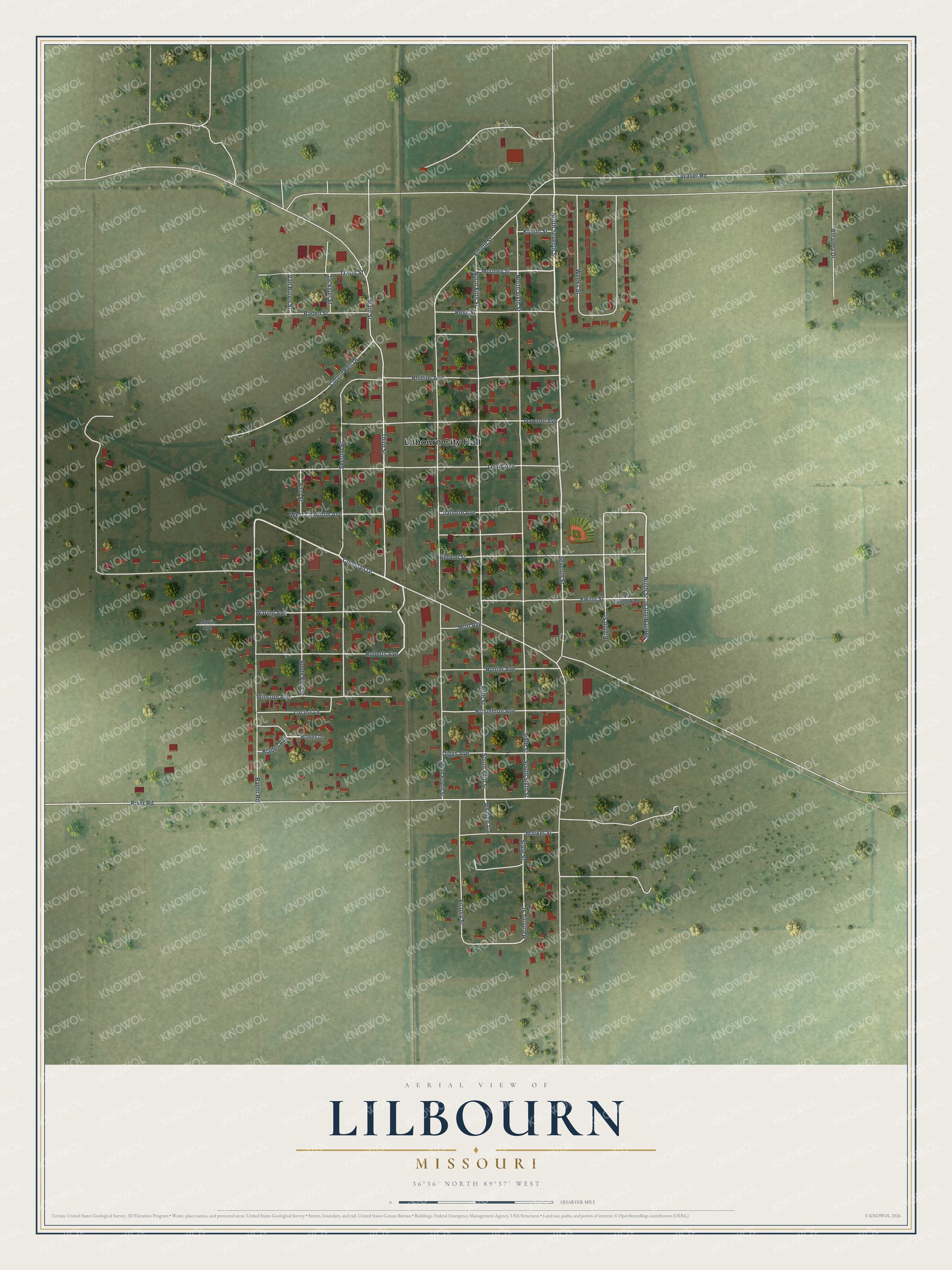 Watermarked full-map preview of Lilbourn, Missouri