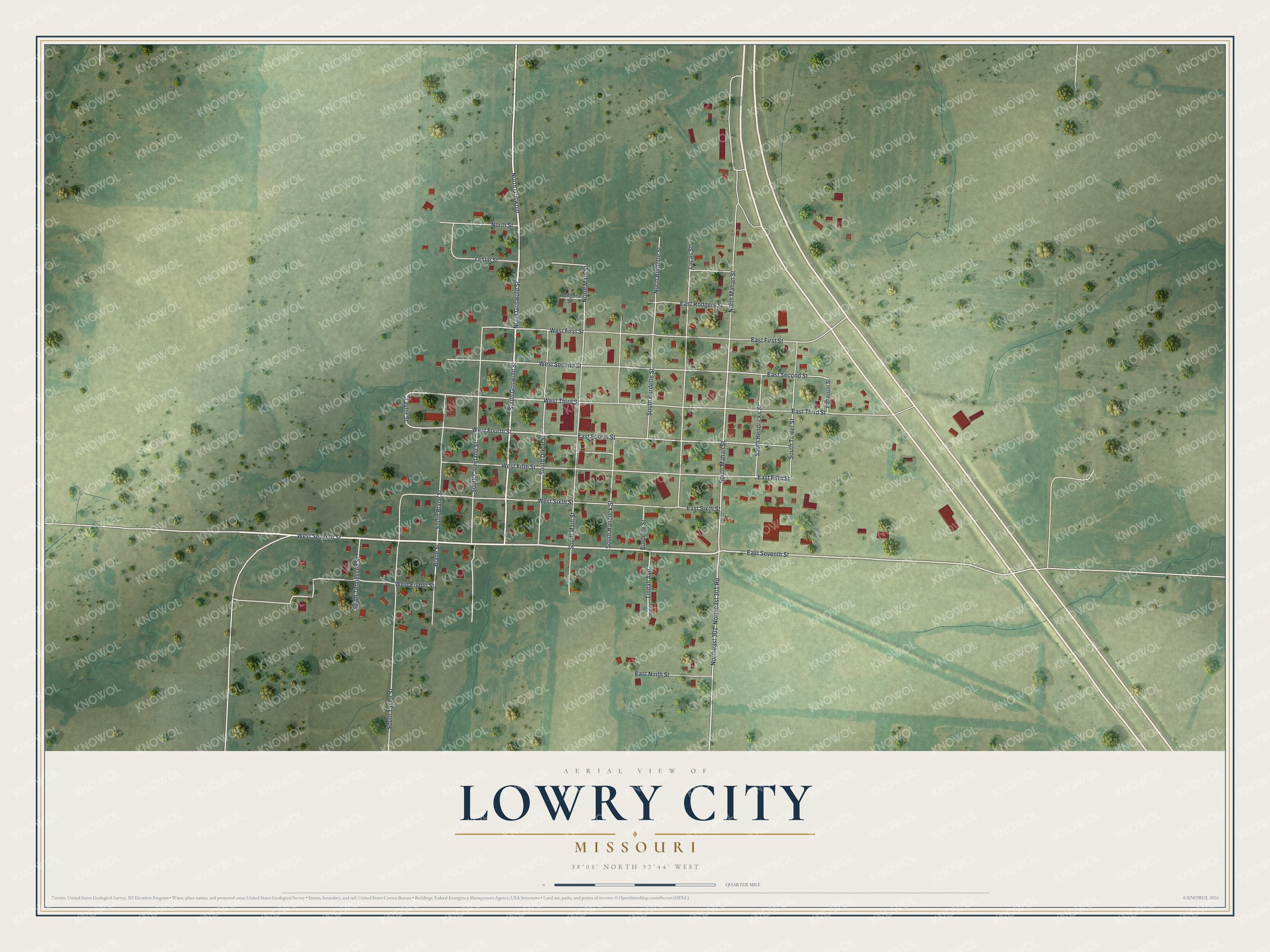 Watermarked full-map preview of Lowry City, Missouri