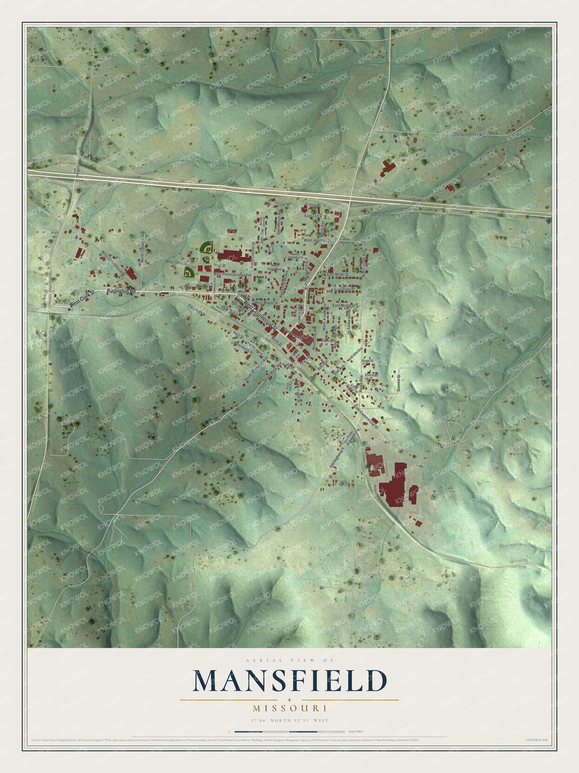 Watermarked full-map preview of Mansfield, Missouri