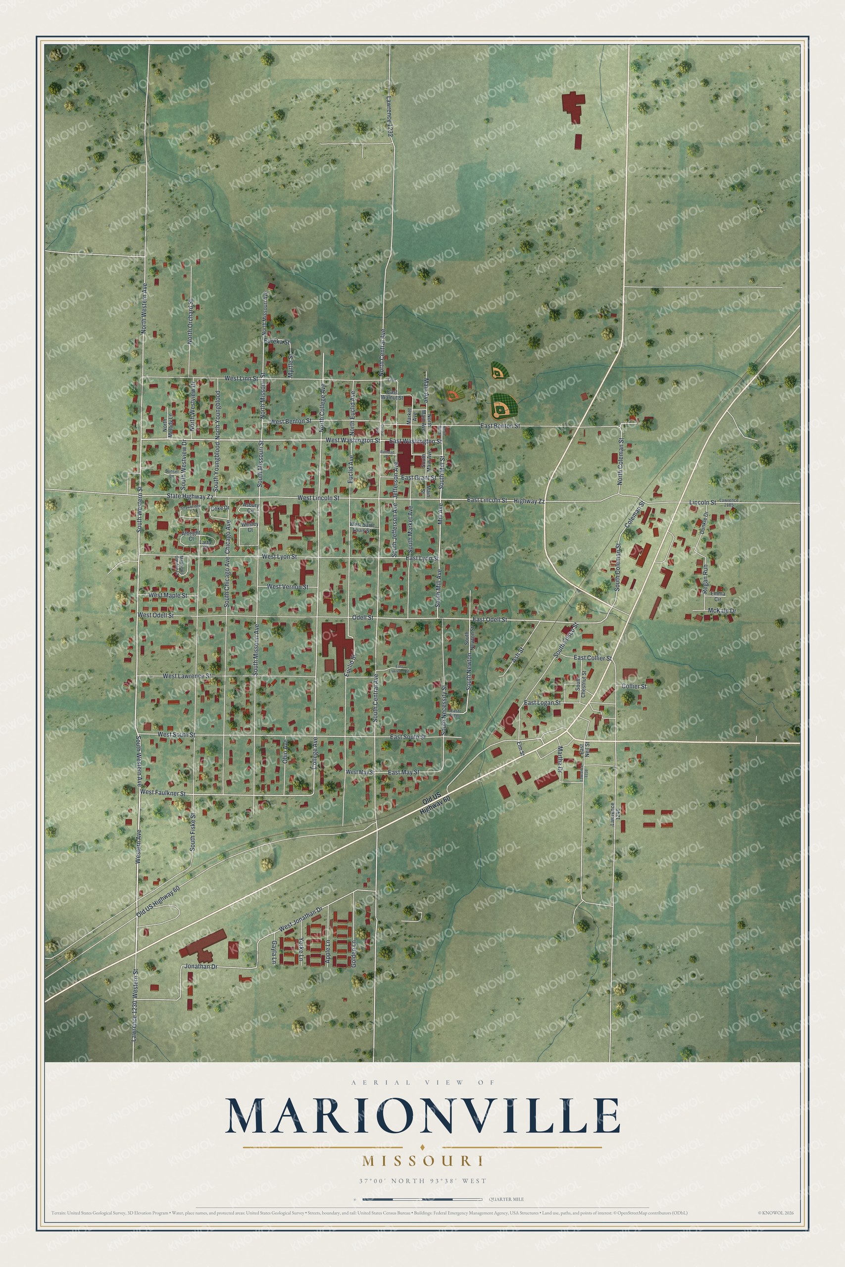 Watermarked full-map preview of Marionville, Missouri