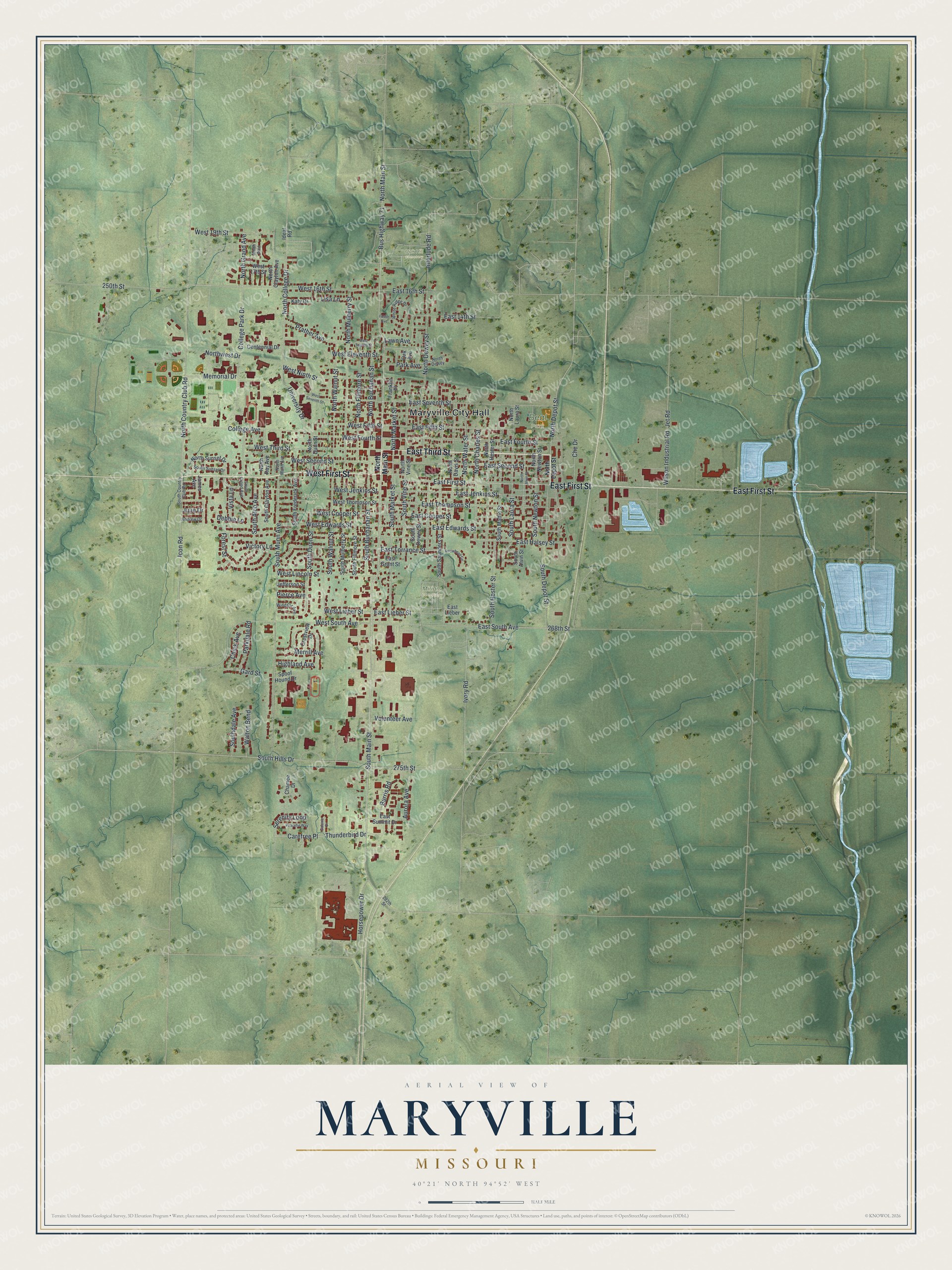 Watermarked full-map preview of Maryville, Missouri