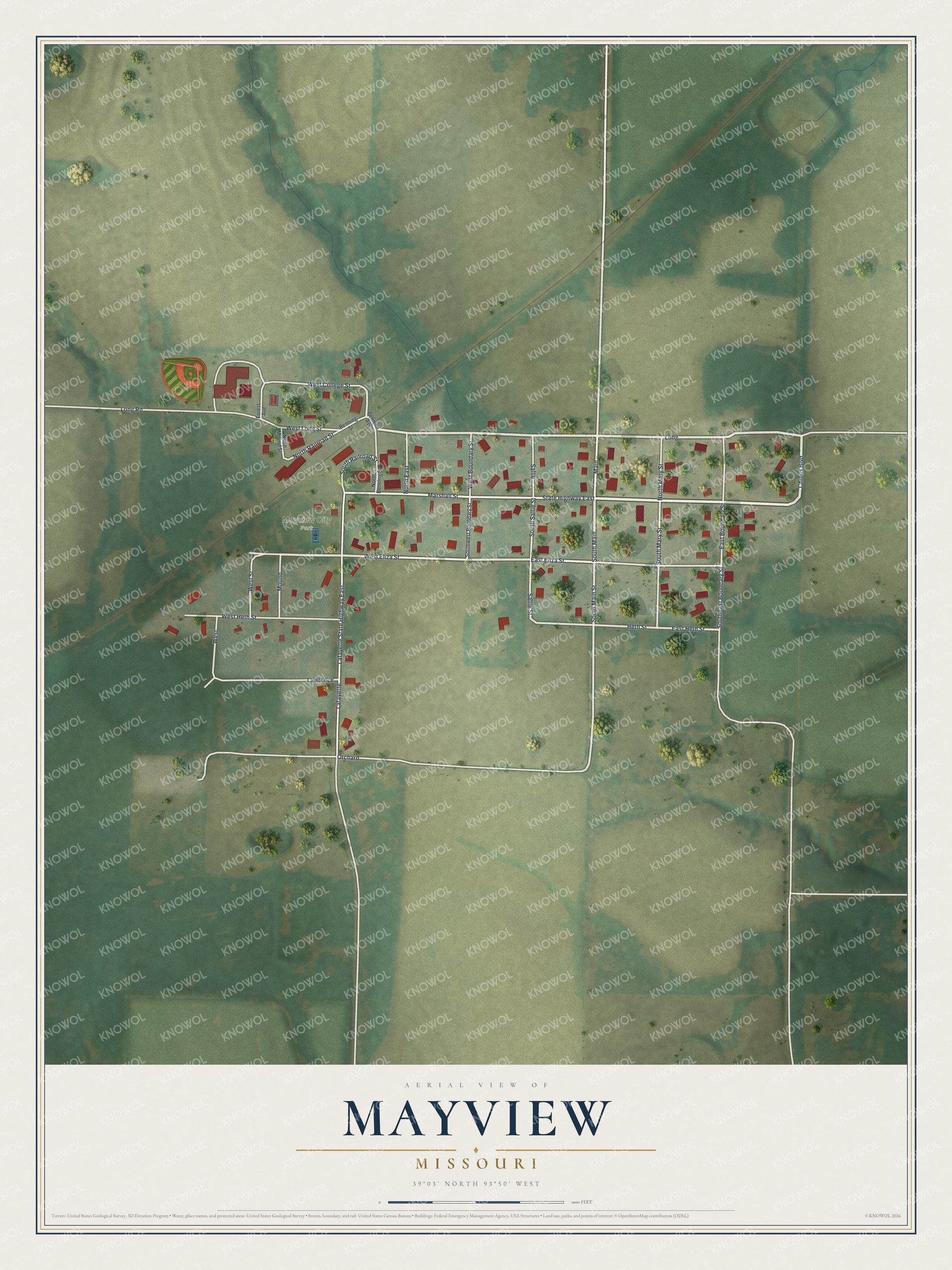 Watermarked full-map preview of Mayview, Missouri