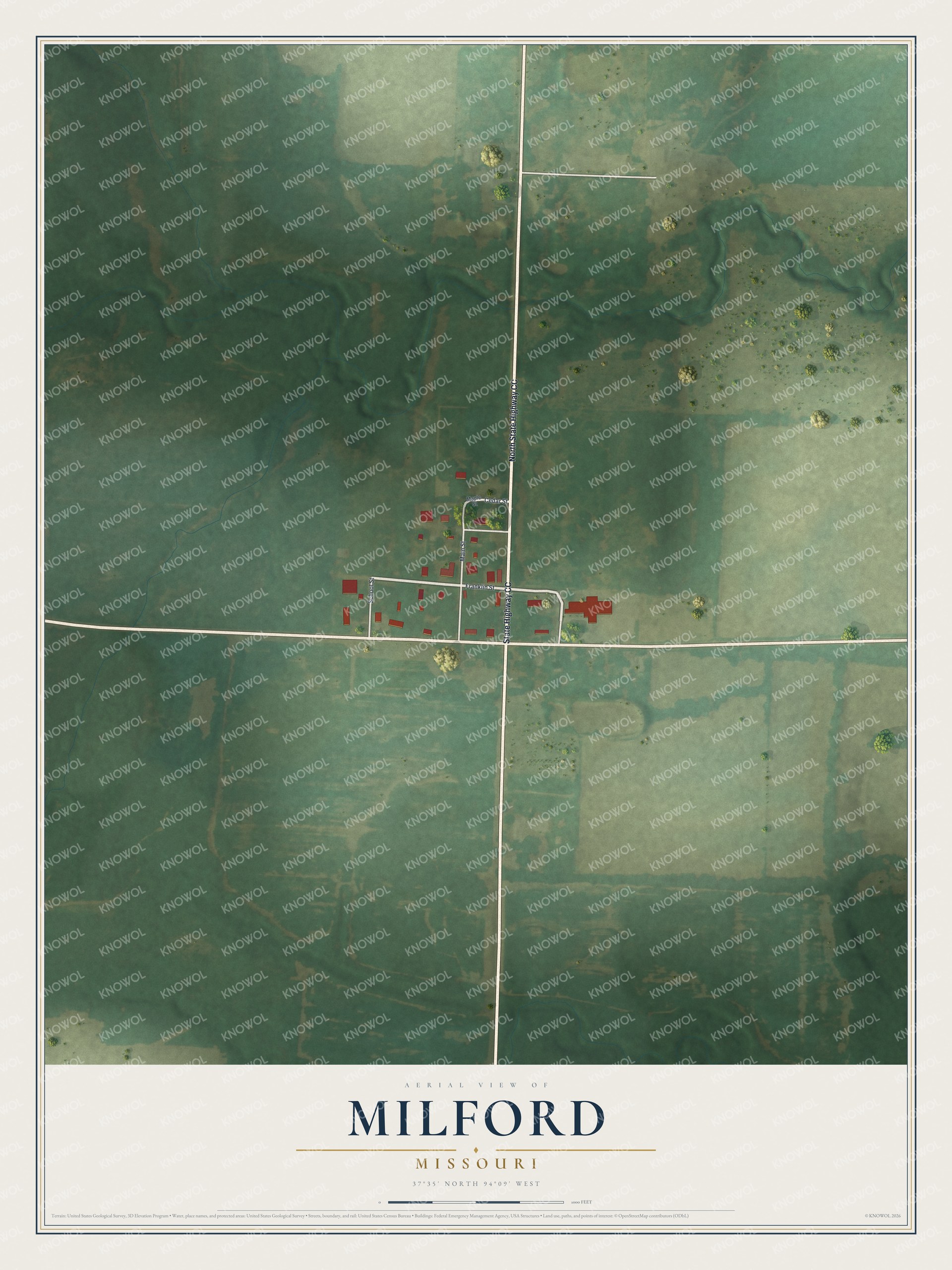 Watermarked full-map preview of Milford, Missouri