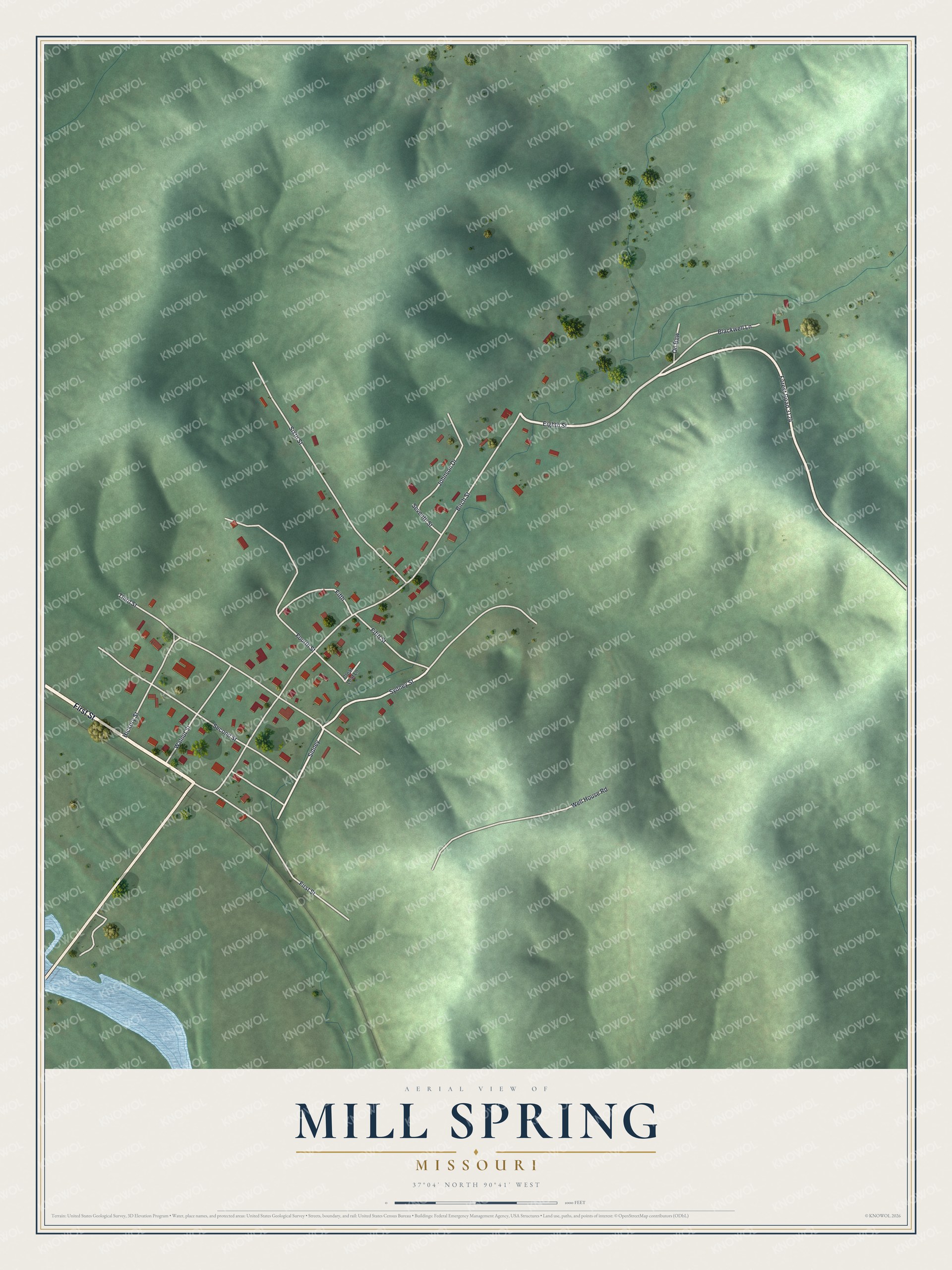 Watermarked full-map preview of Mill Spring, Missouri