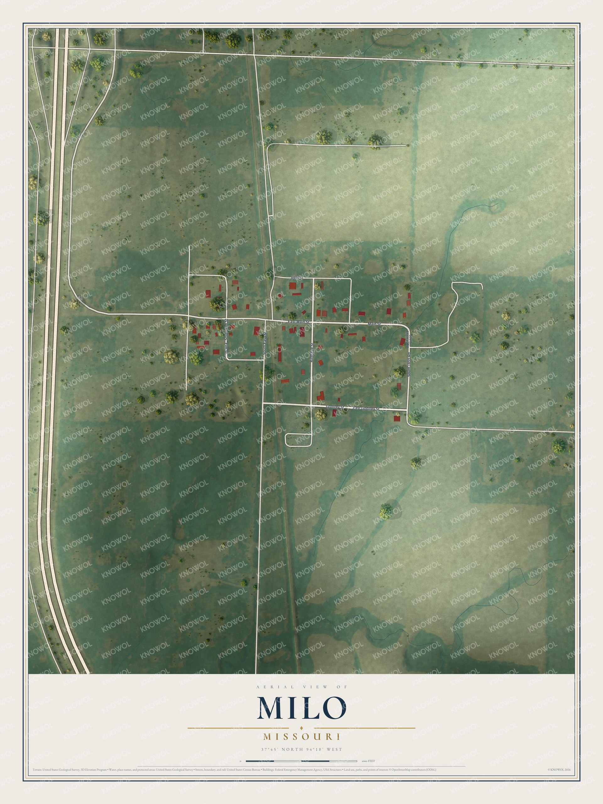 Watermarked full-map preview of Milo, Missouri