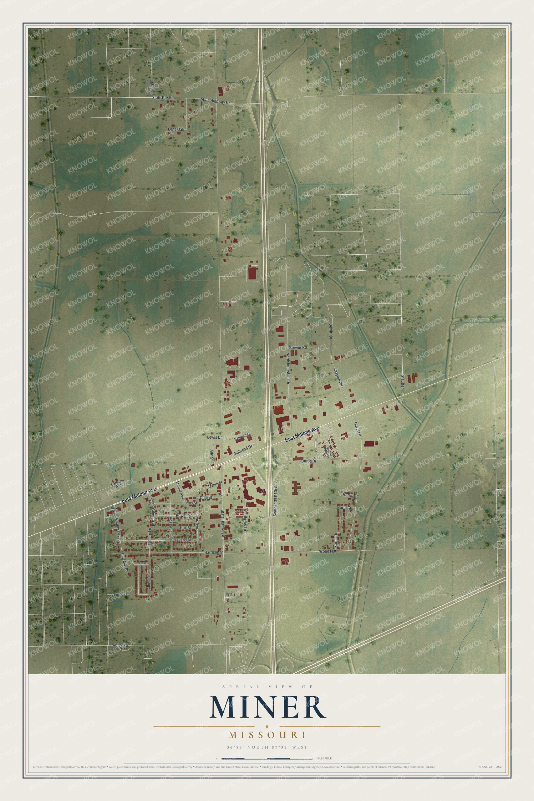 Watermarked full-map preview of Miner, Missouri