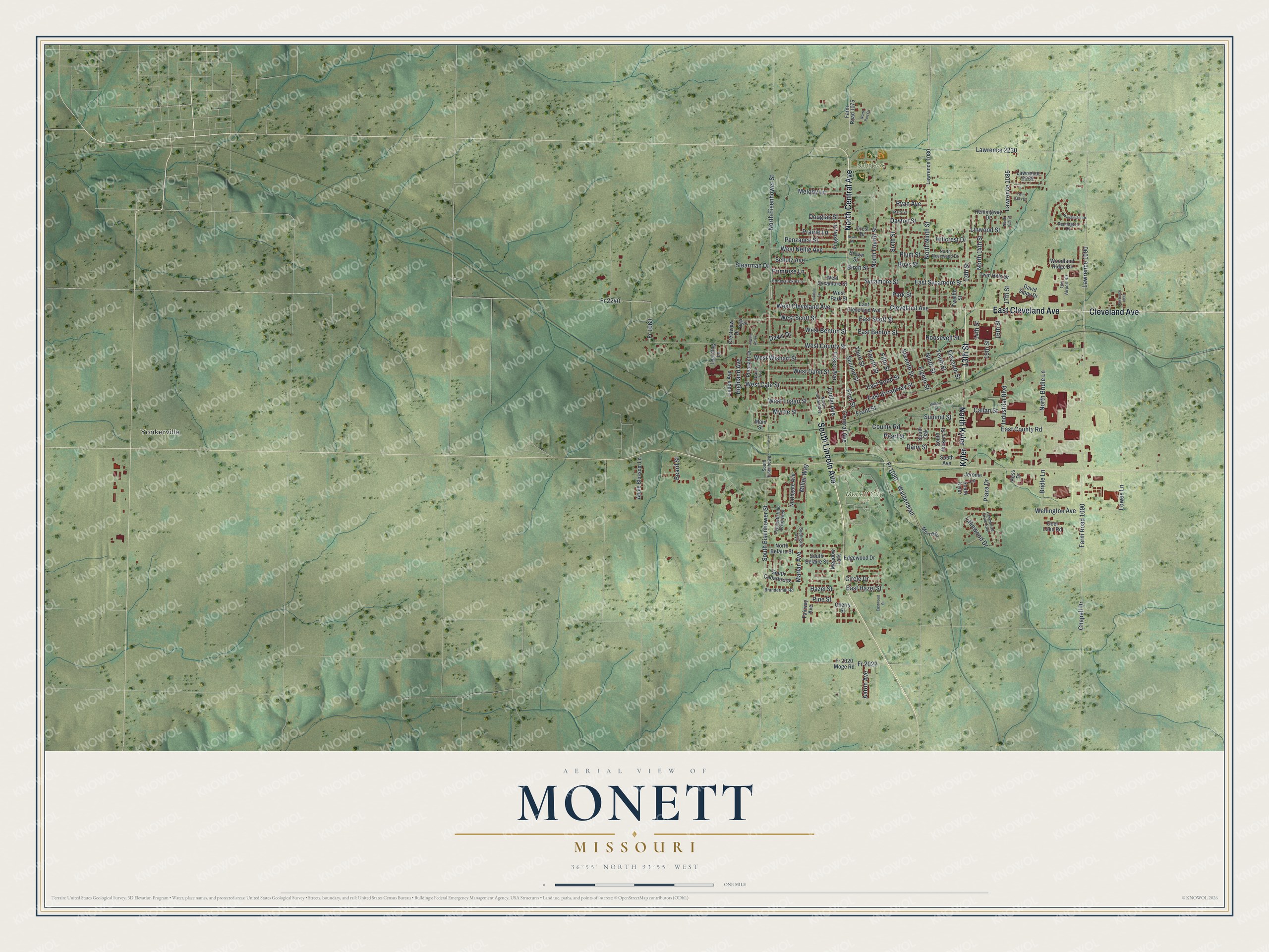 Watermarked full-map preview of Monett, Missouri