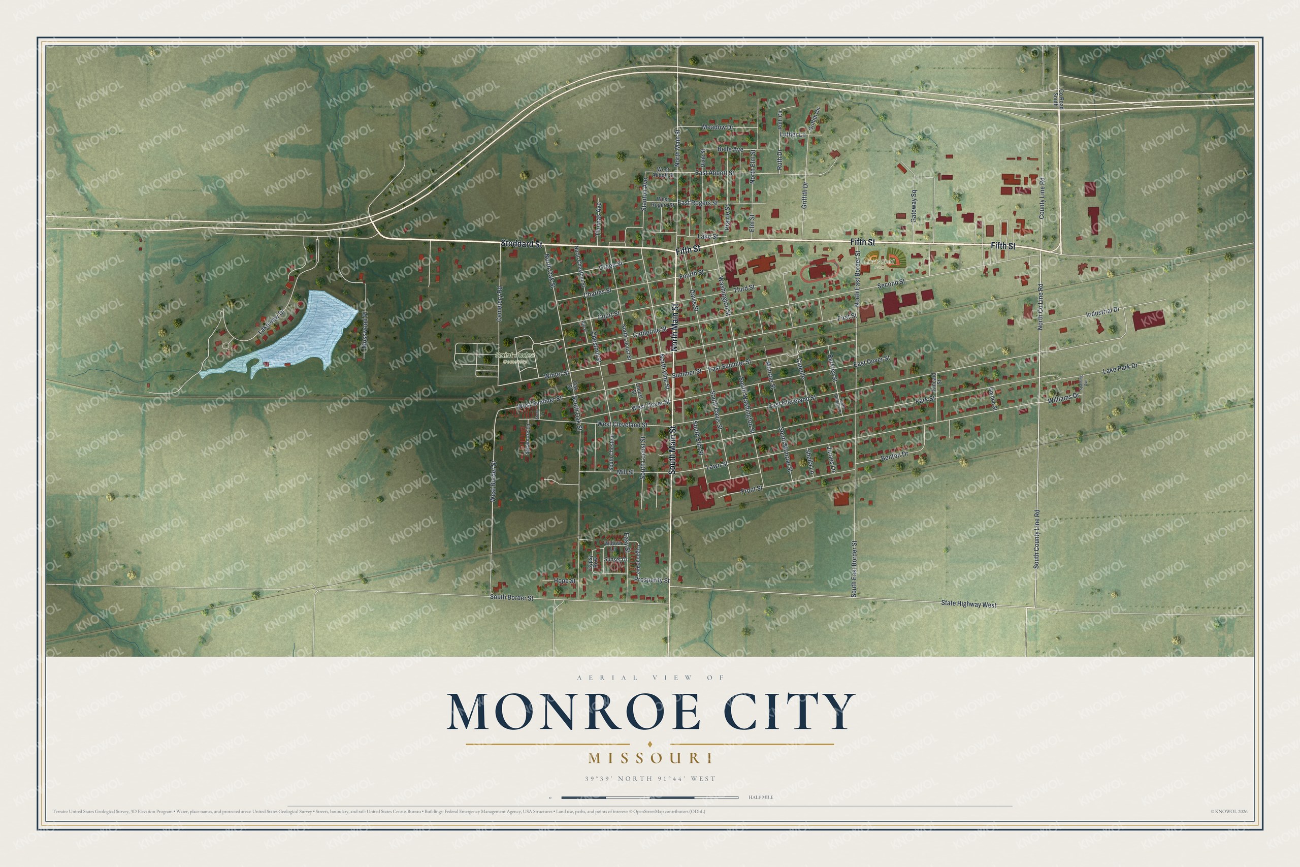 Watermarked full-map preview of Monroe City, Missouri