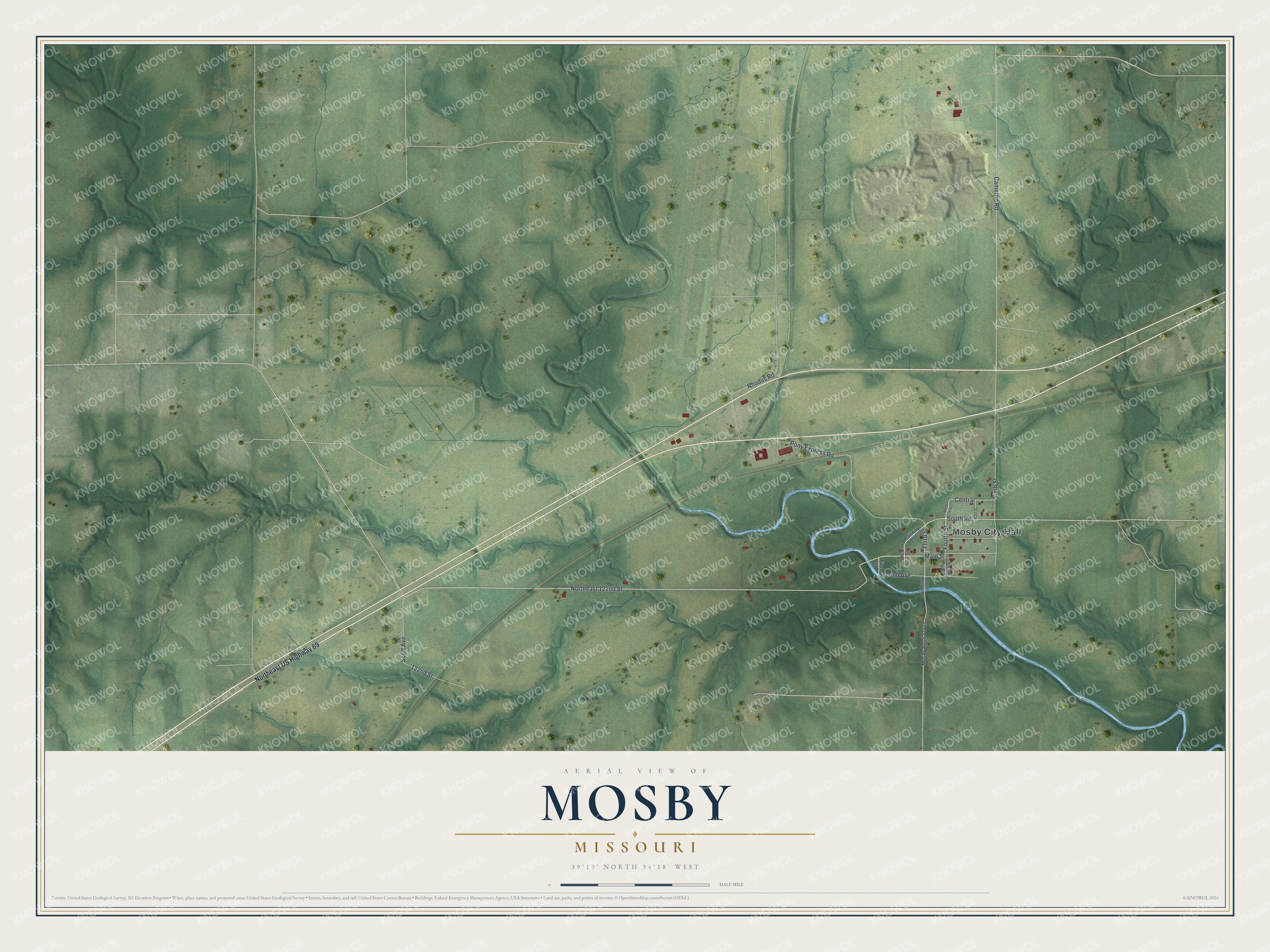 Watermarked full-map preview of Mosby, Missouri