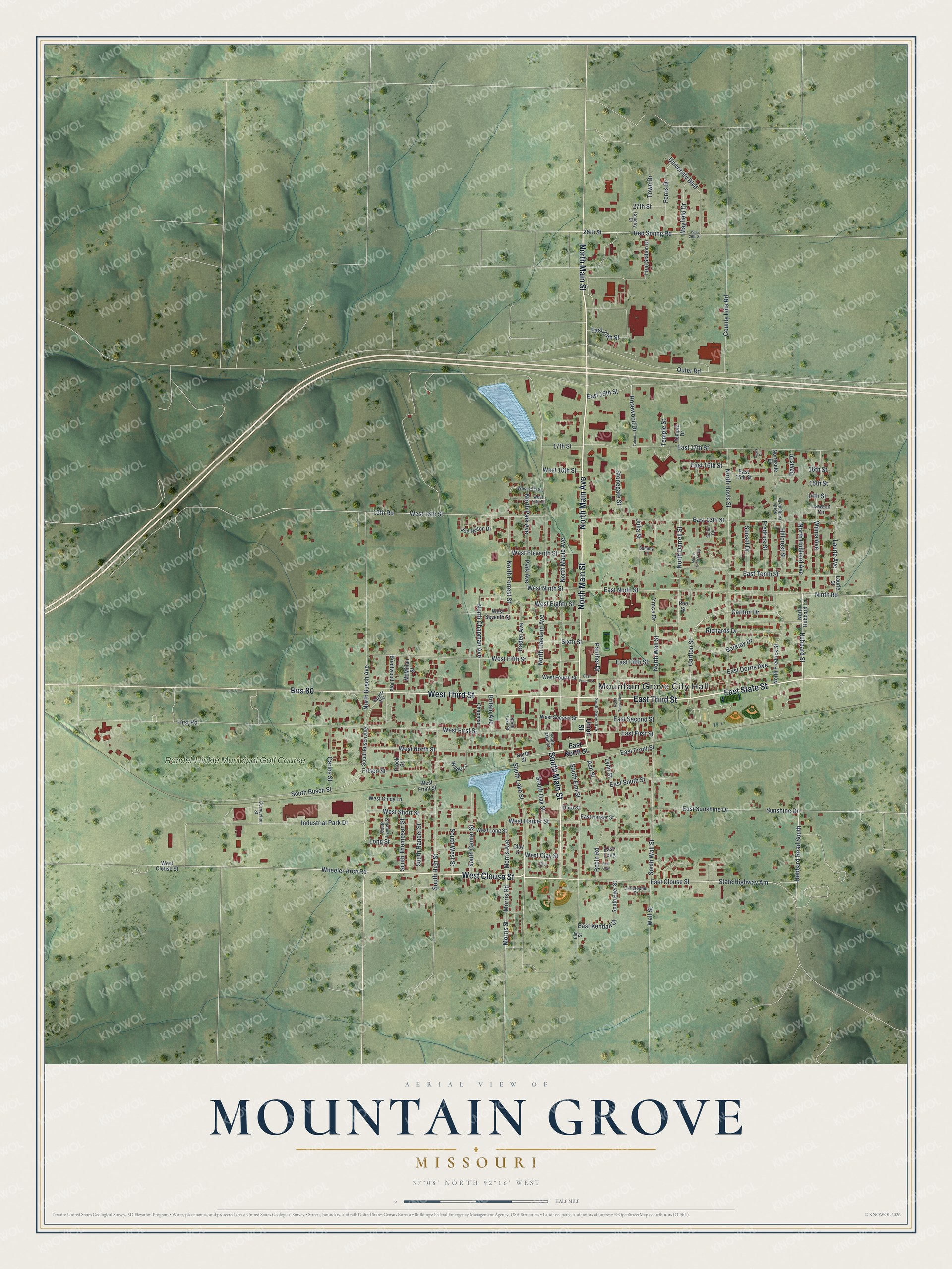 Watermarked full-map preview of Mountain Grove, Missouri