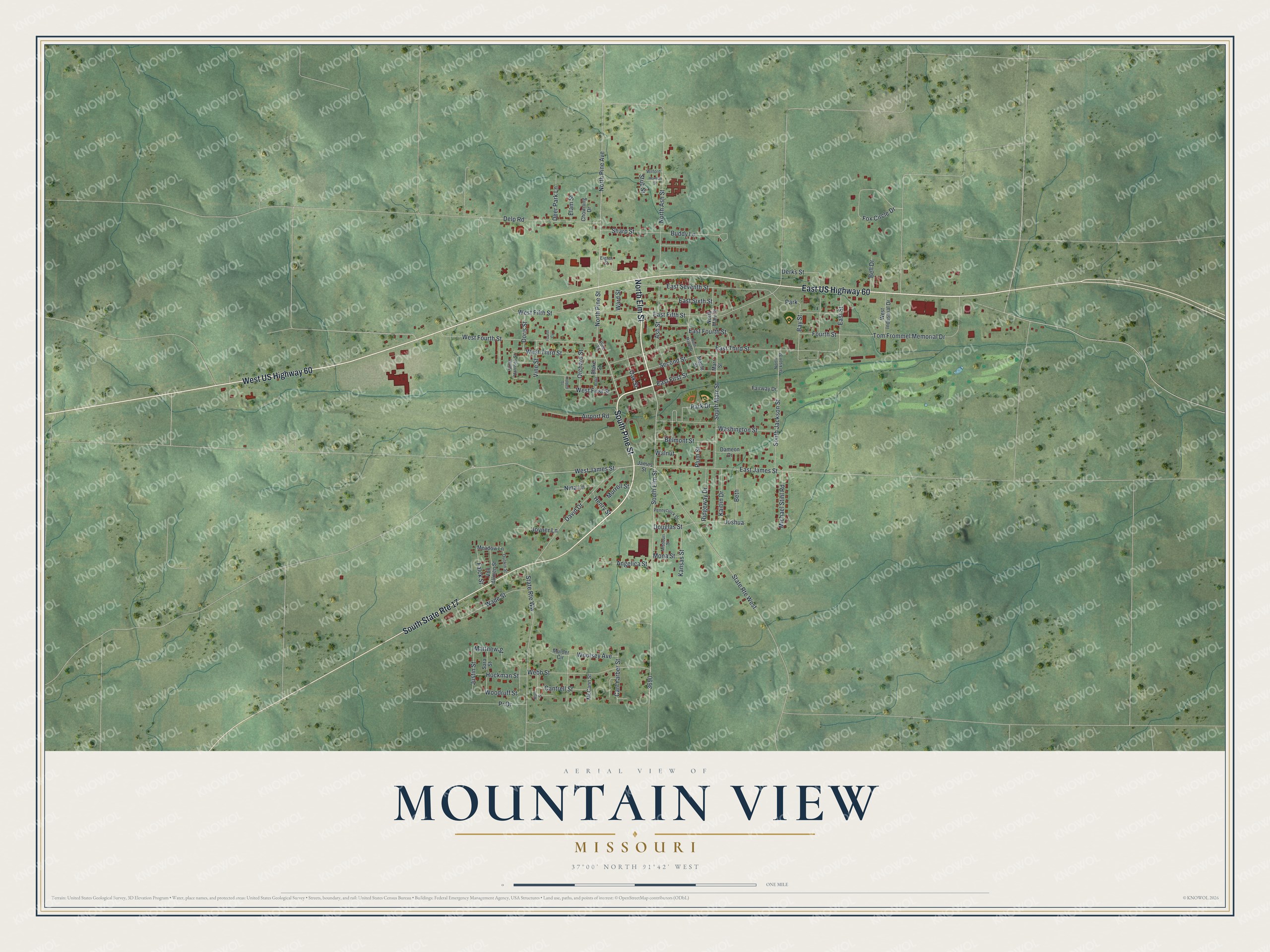 Watermarked full-map preview of Mountain View, Missouri