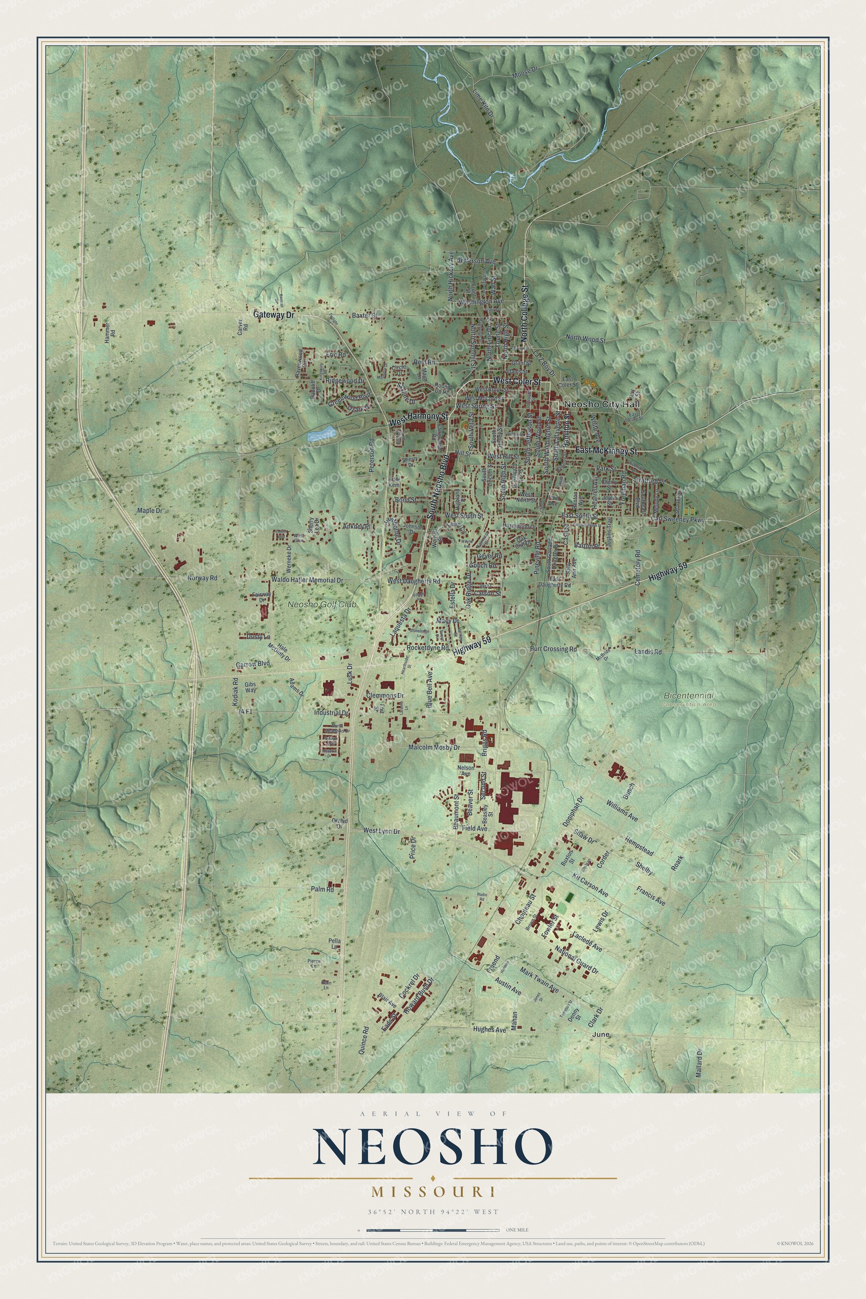 Watermarked full-map preview of Neosho, Missouri