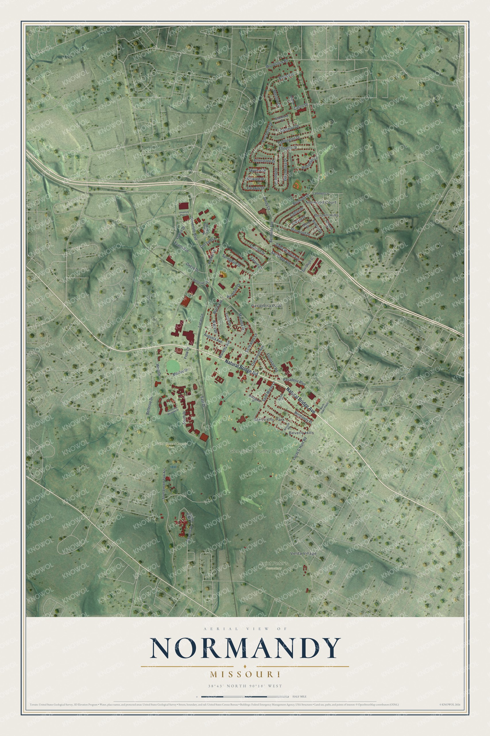 Watermarked full-map preview of Normandy, Missouri
