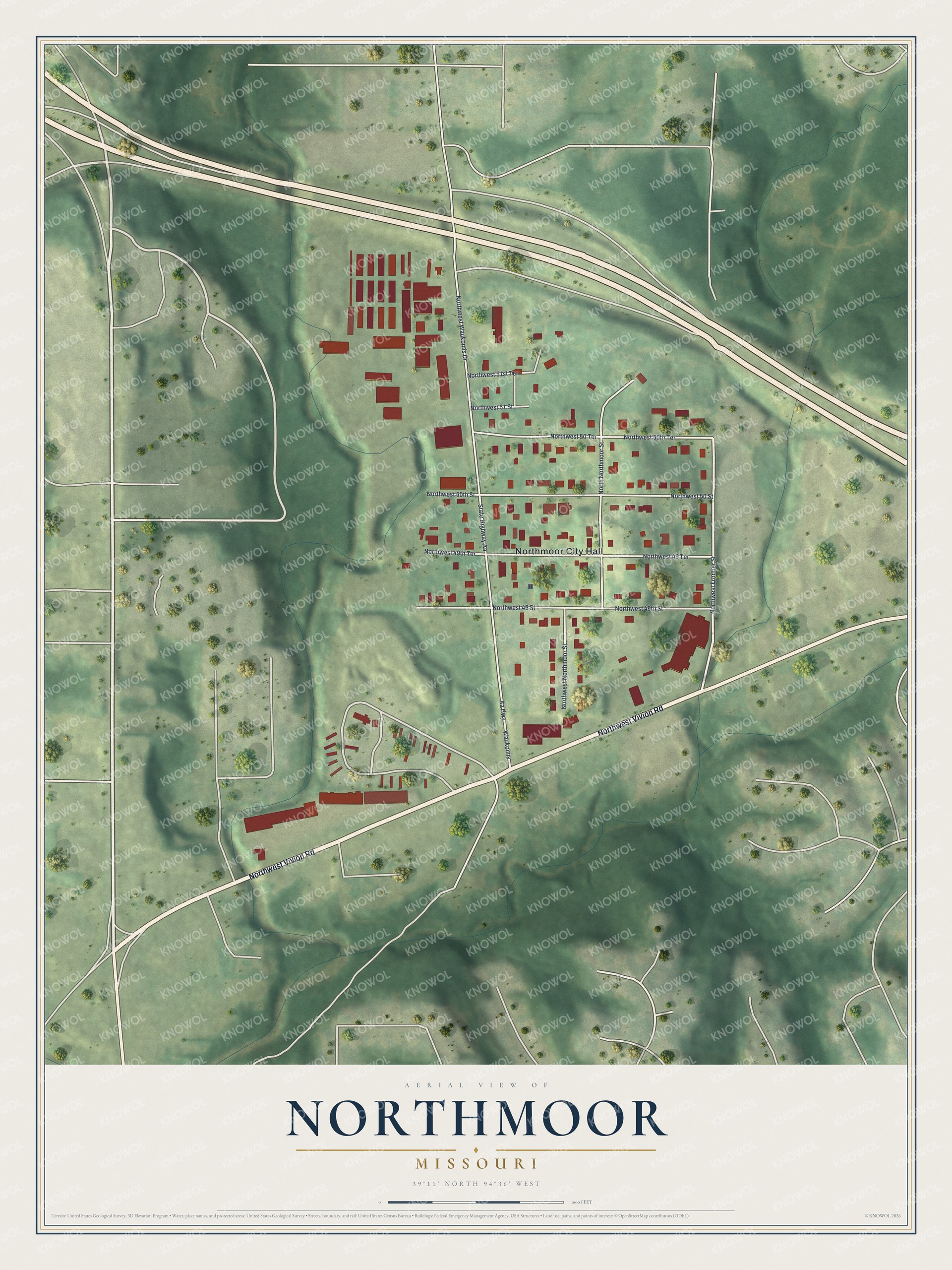 Watermarked full-map preview of Northmoor, Missouri