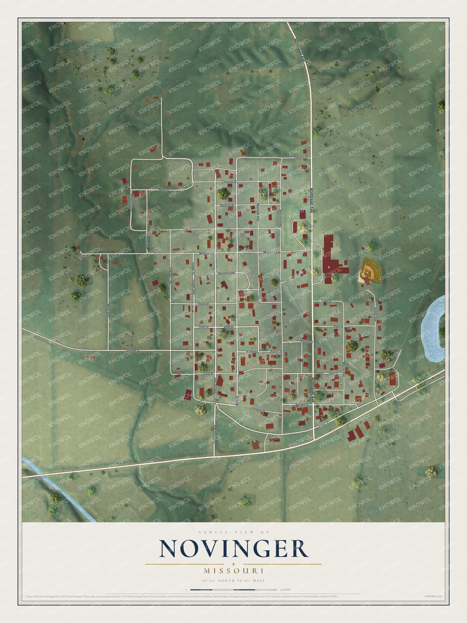 Watermarked full-map preview of Novinger, Missouri
