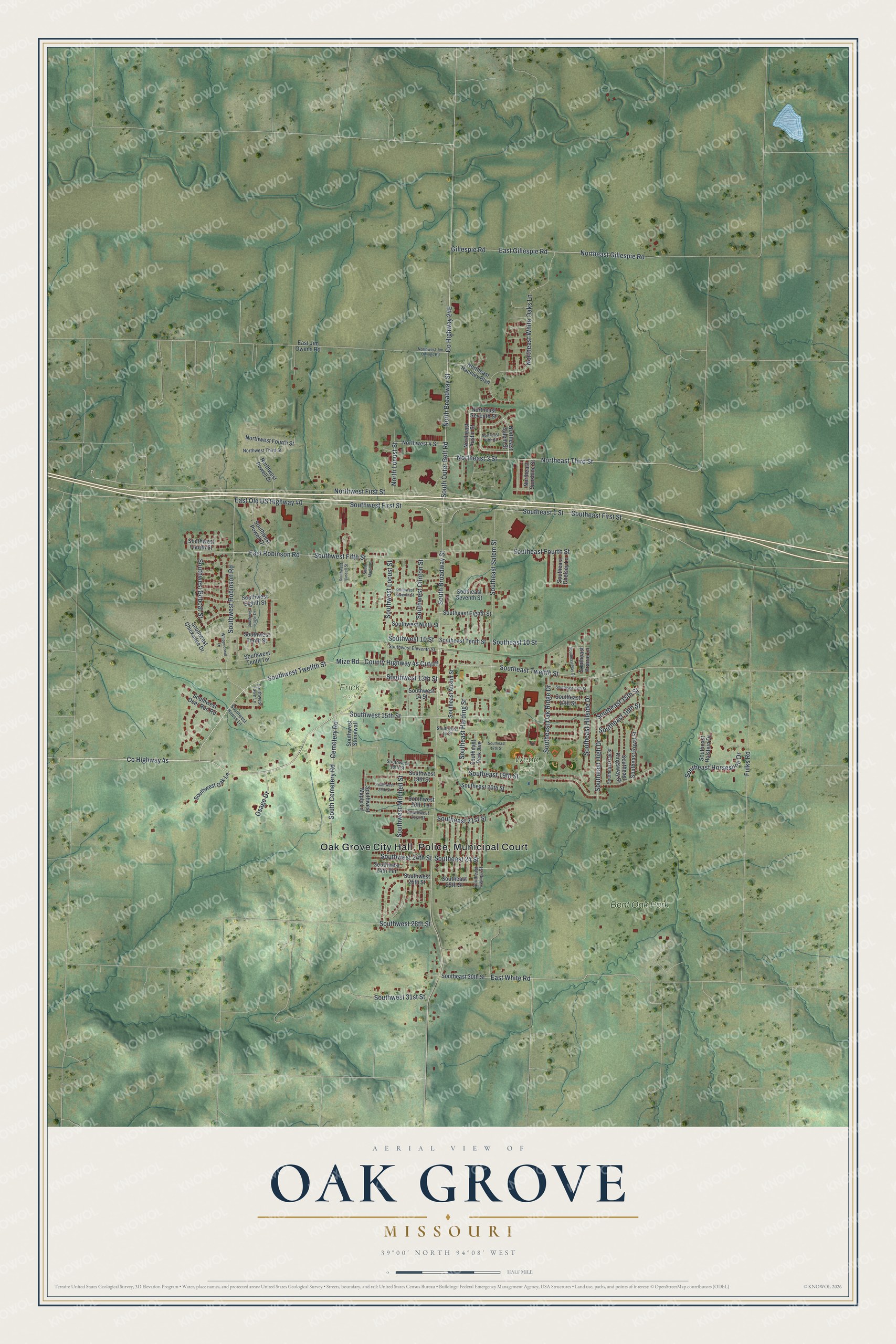 Watermarked full-map preview of Oak Grove, Missouri