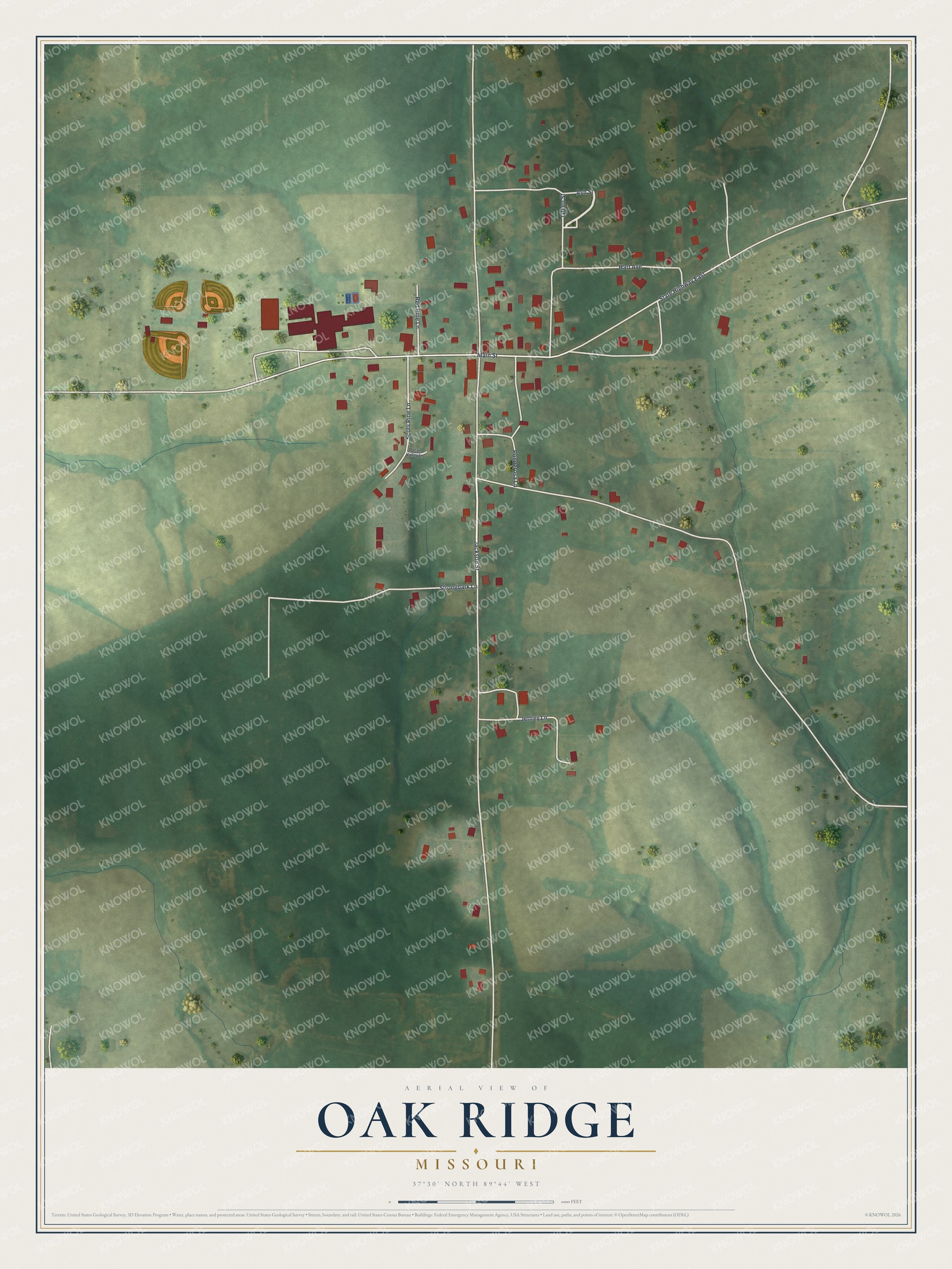 Watermarked full-map preview of Oak Ridge, Missouri