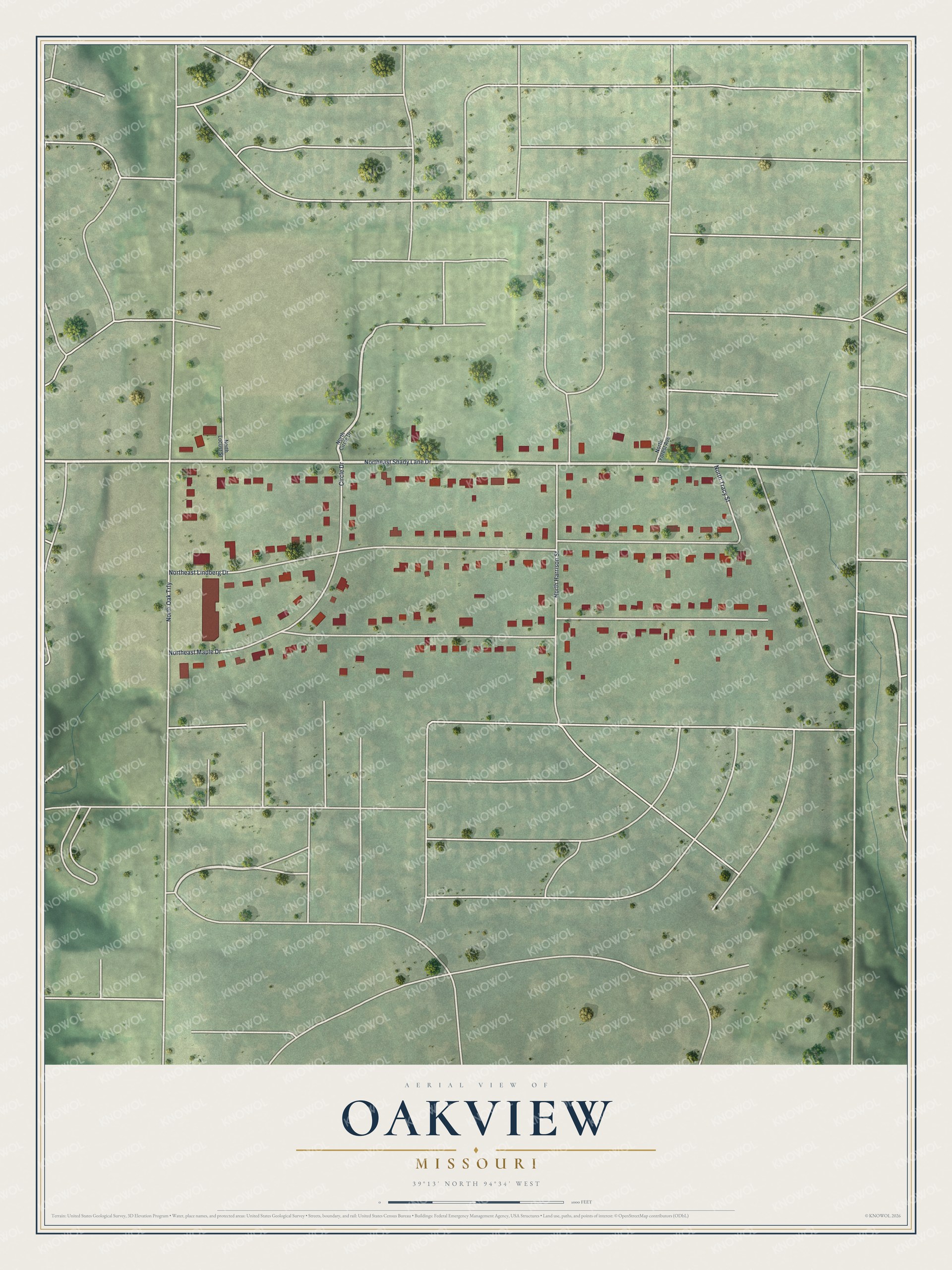 Watermarked full-map preview of Oakview, Missouri