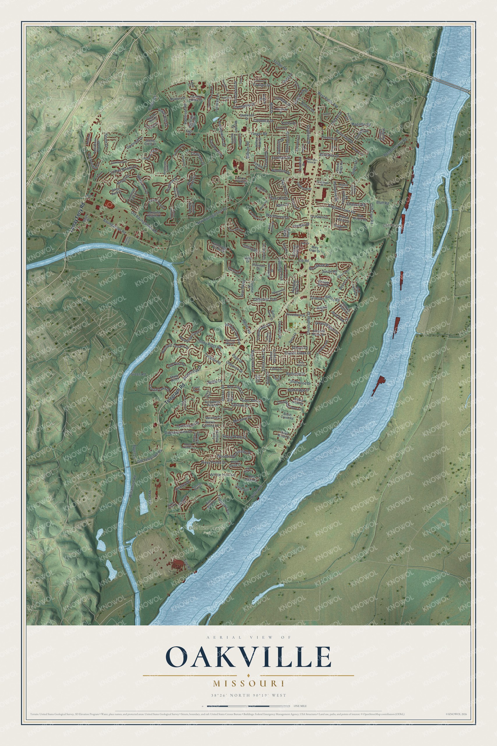 Watermarked full-map preview of Oakville, Missouri