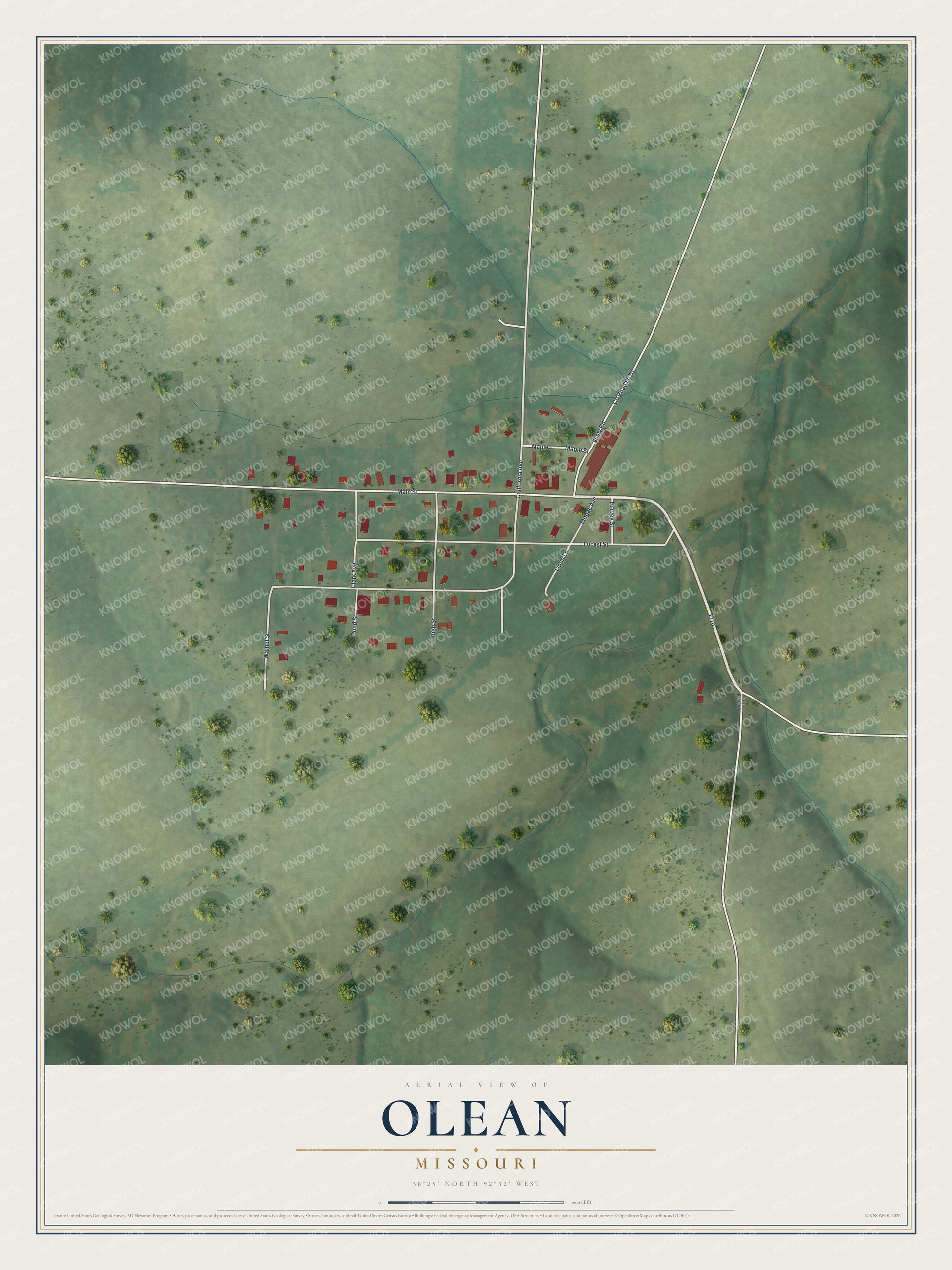 Watermarked full-map preview of Olean, Missouri