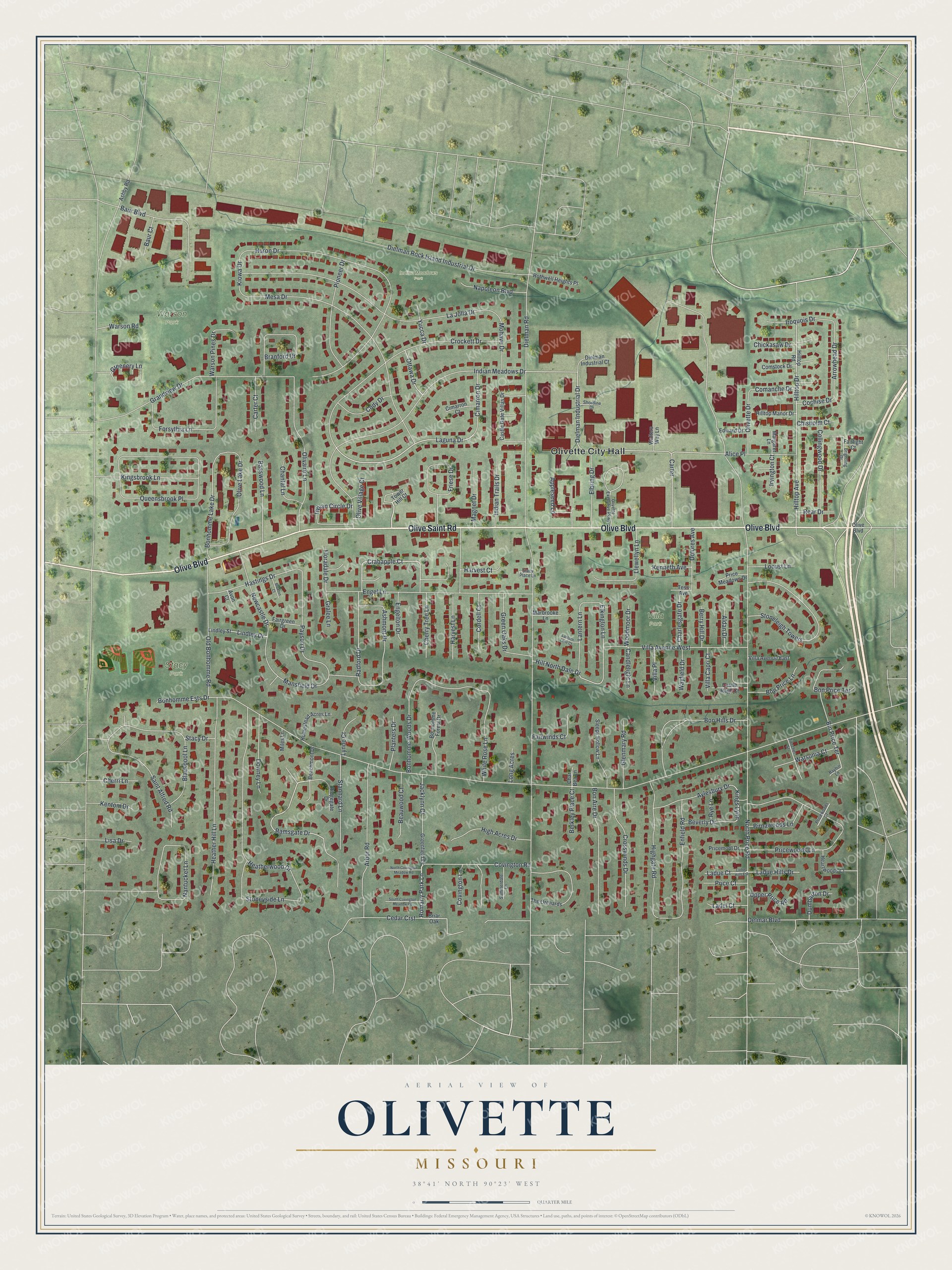 Watermarked full-map preview of Olivette, Missouri