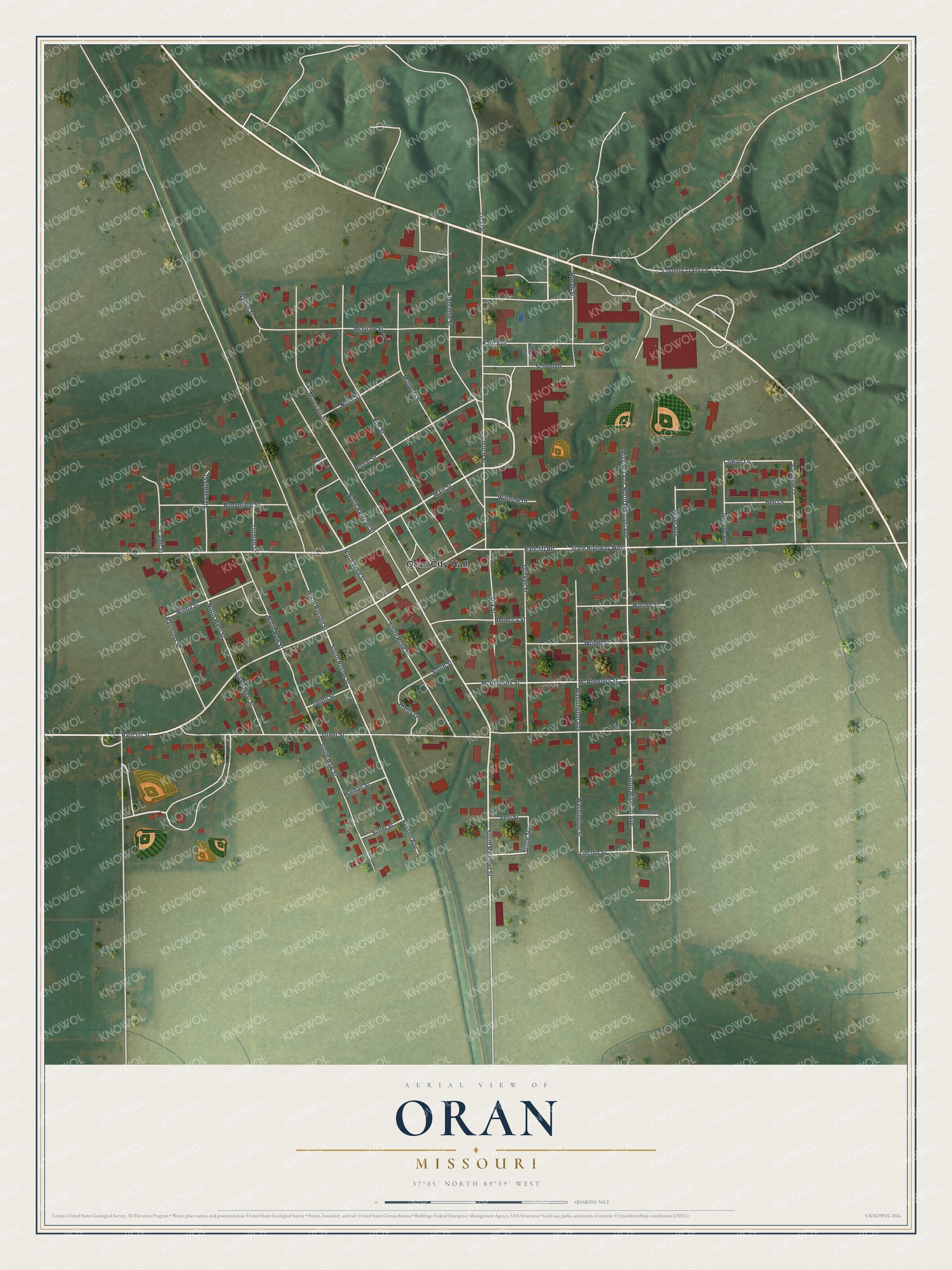 Watermarked full-map preview of Oran, Missouri