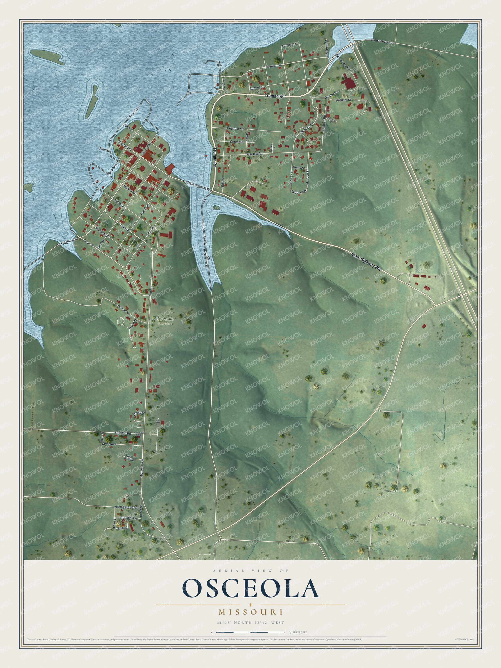 Watermarked full-map preview of Osceola, Missouri