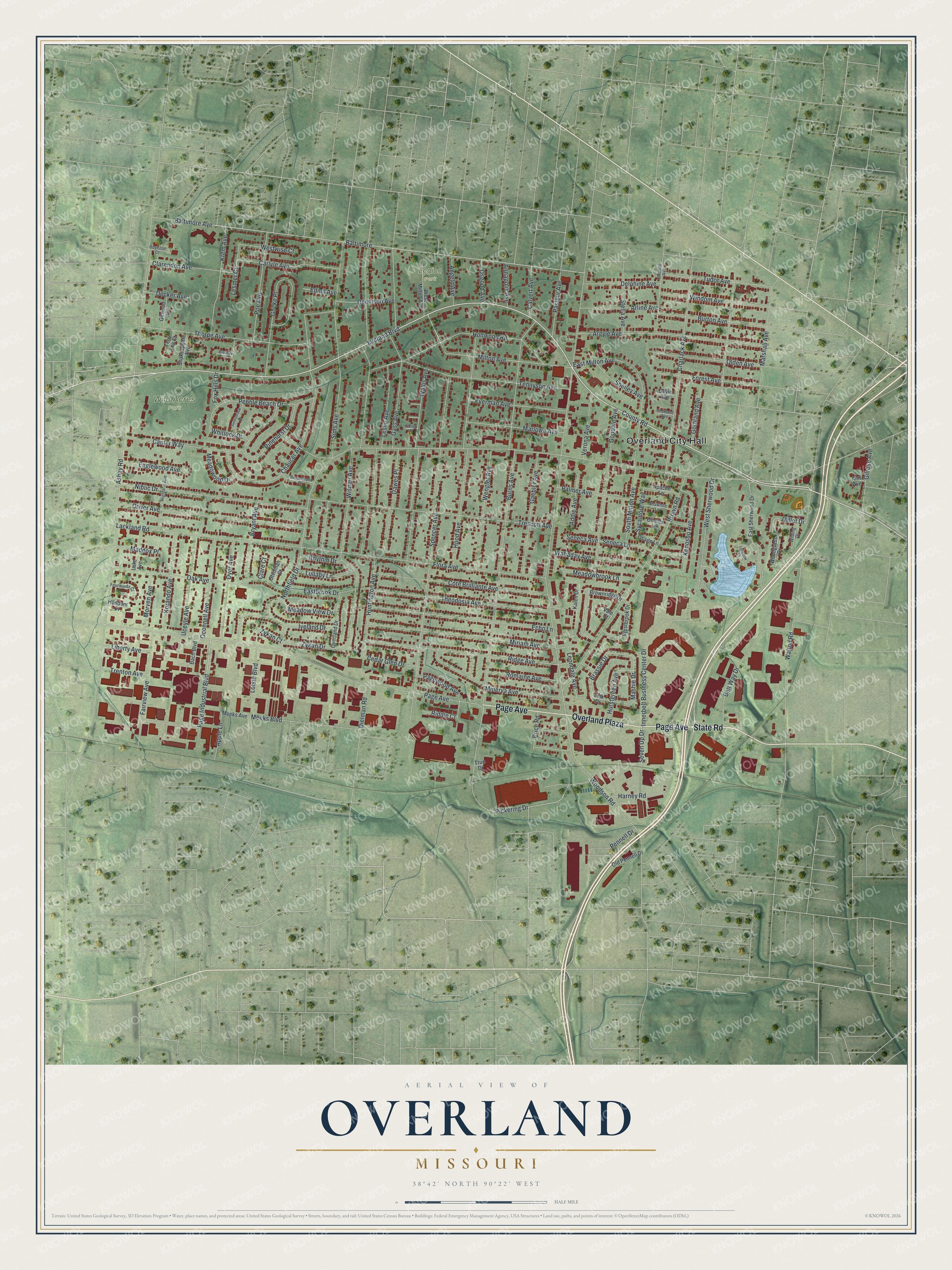 Watermarked full-map preview of Overland, Missouri