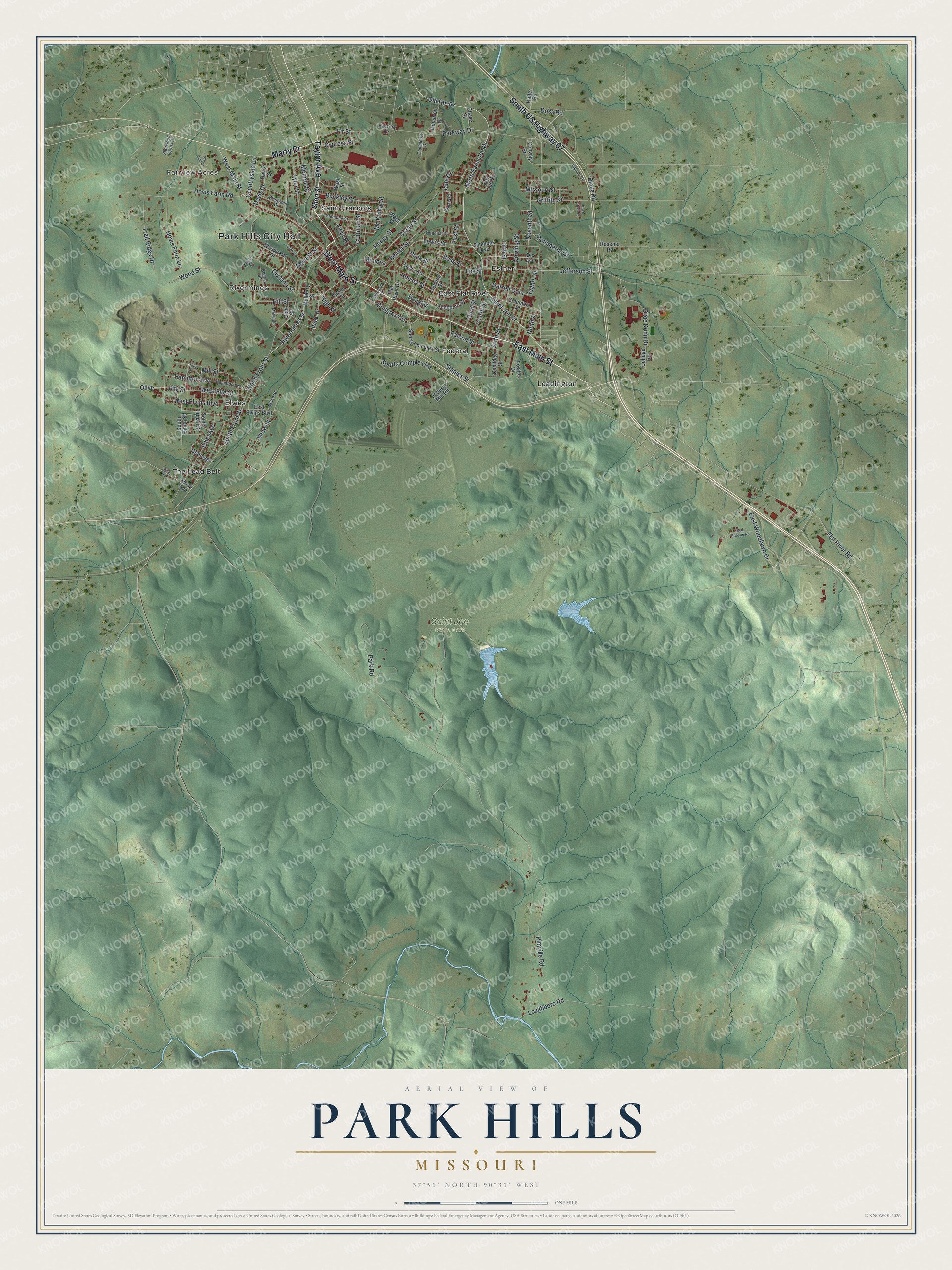 Watermarked full-map preview of Park Hills, Missouri