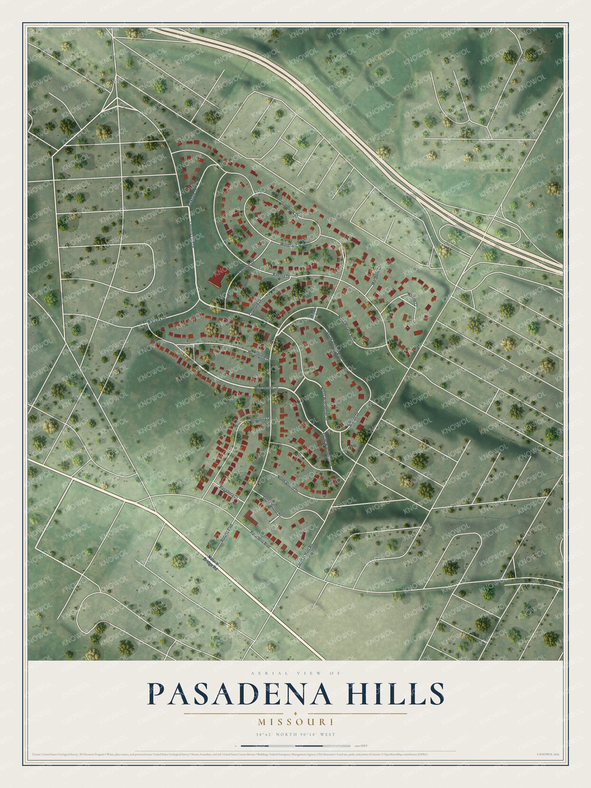 Watermarked full-map preview of Pasadena Hills, Missouri