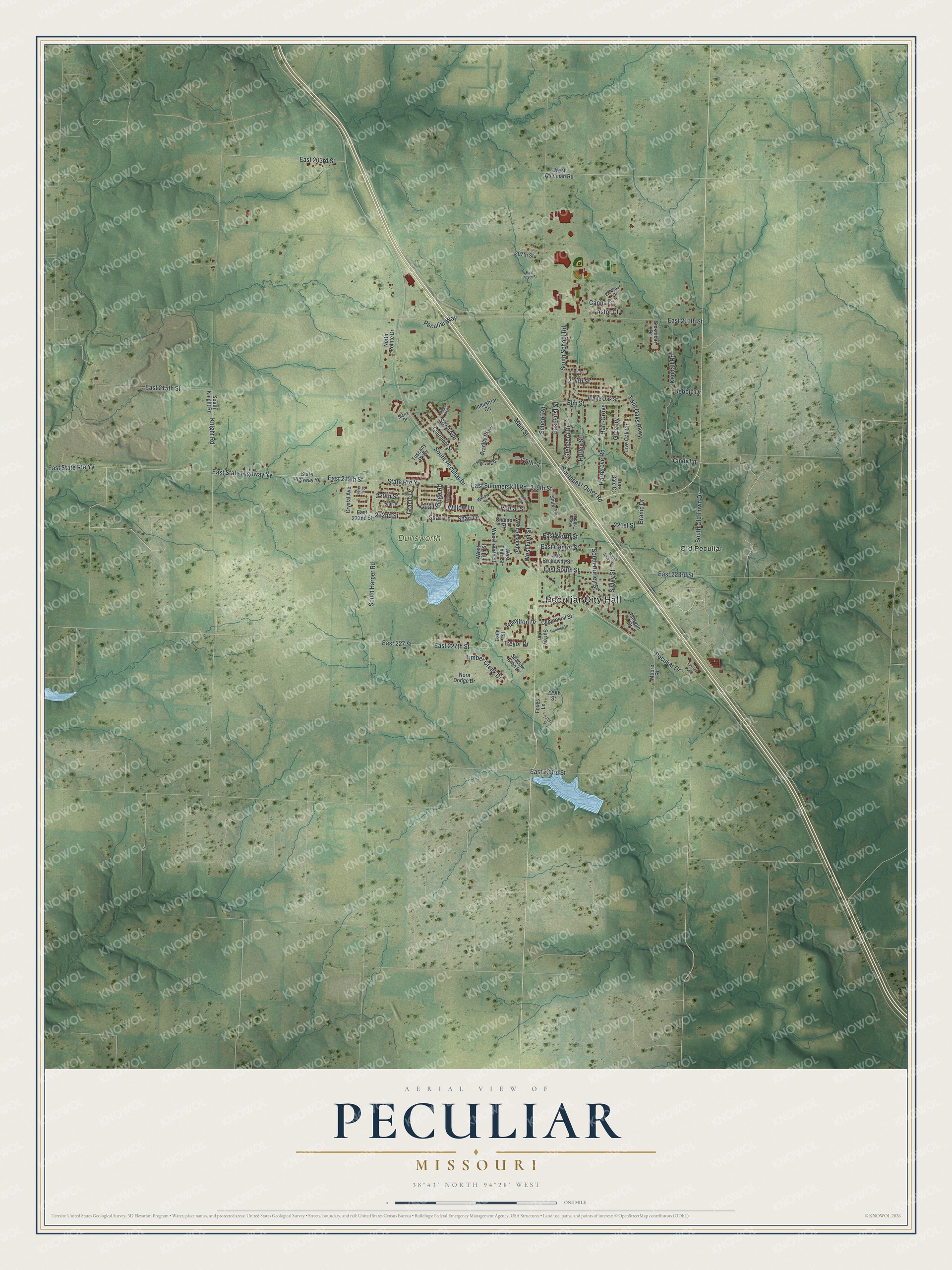 Watermarked full-map preview of Peculiar, Missouri