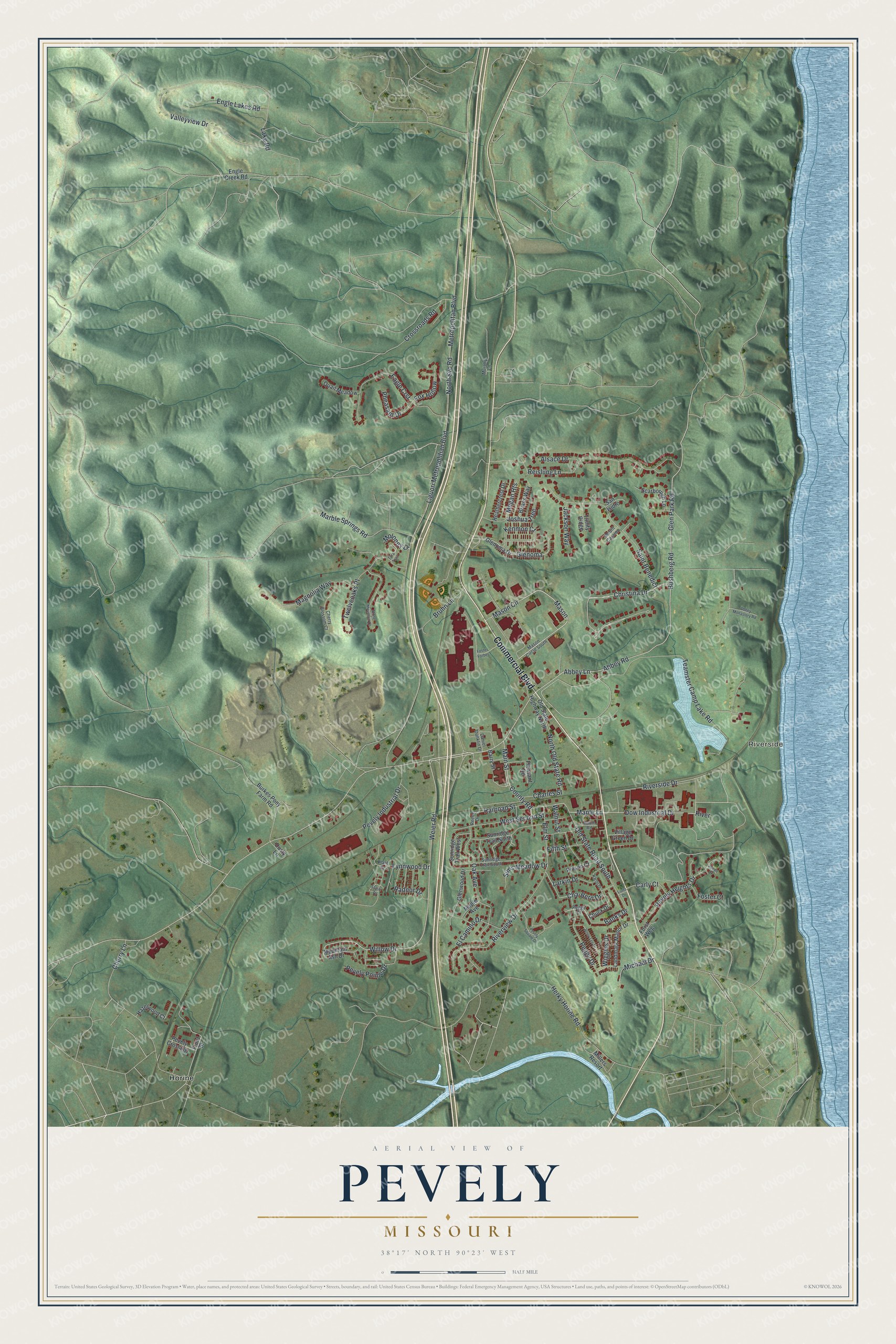 Watermarked full-map preview of Pevely, Missouri