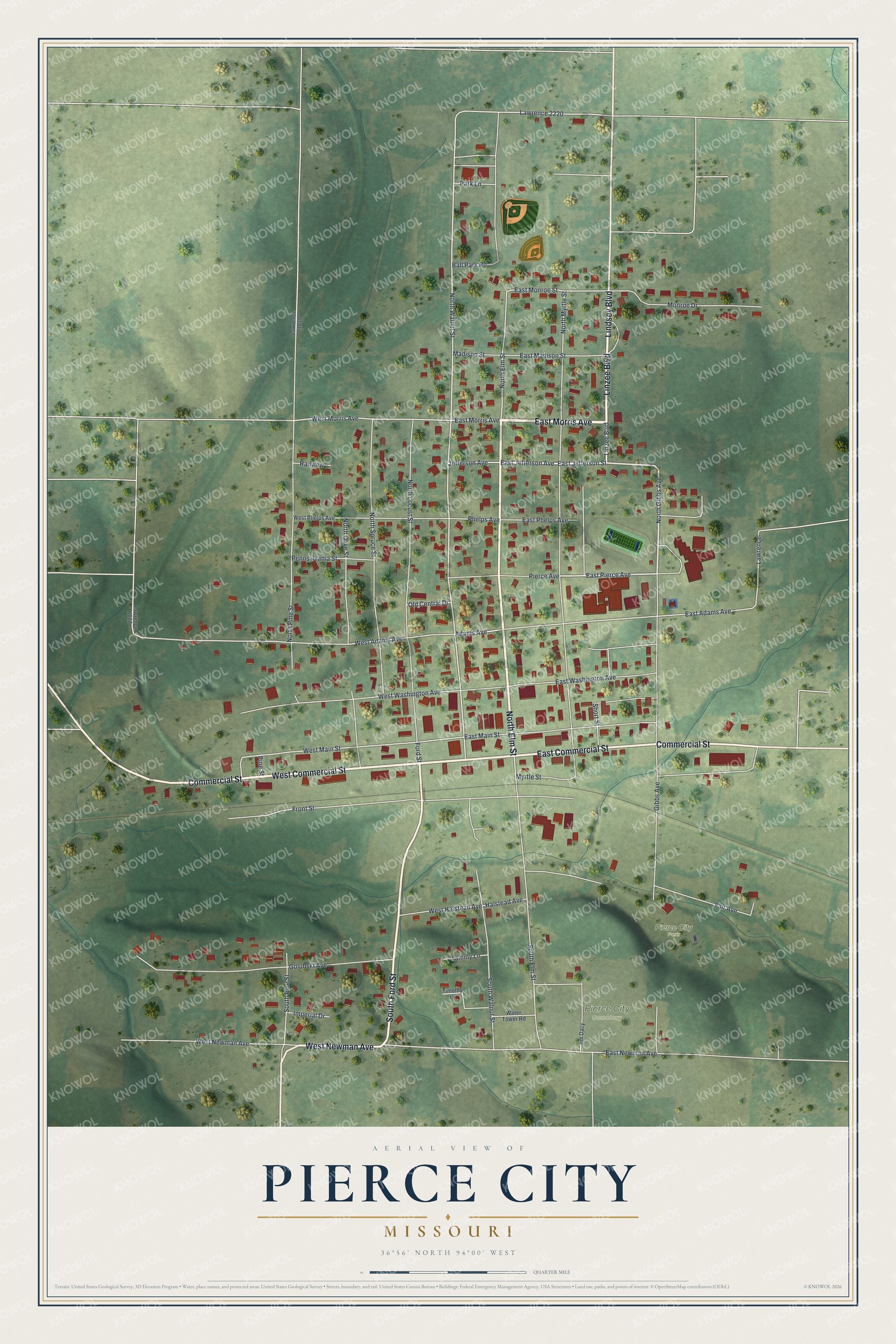 Watermarked full-map preview of Pierce City, Missouri