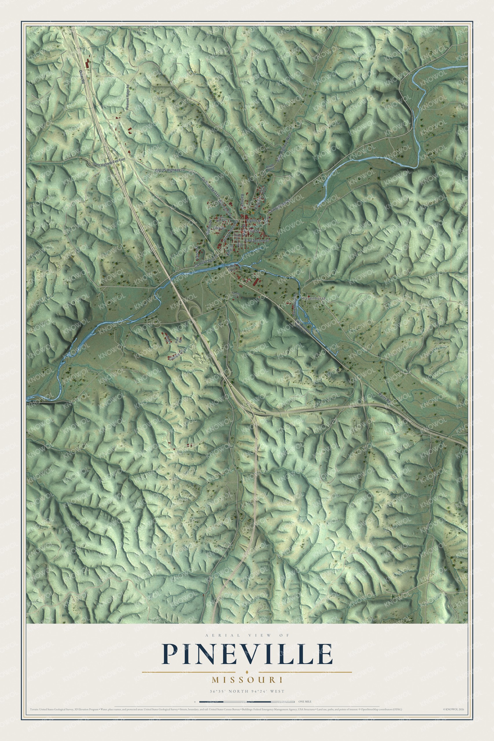 Watermarked full-map preview of Pineville, Missouri