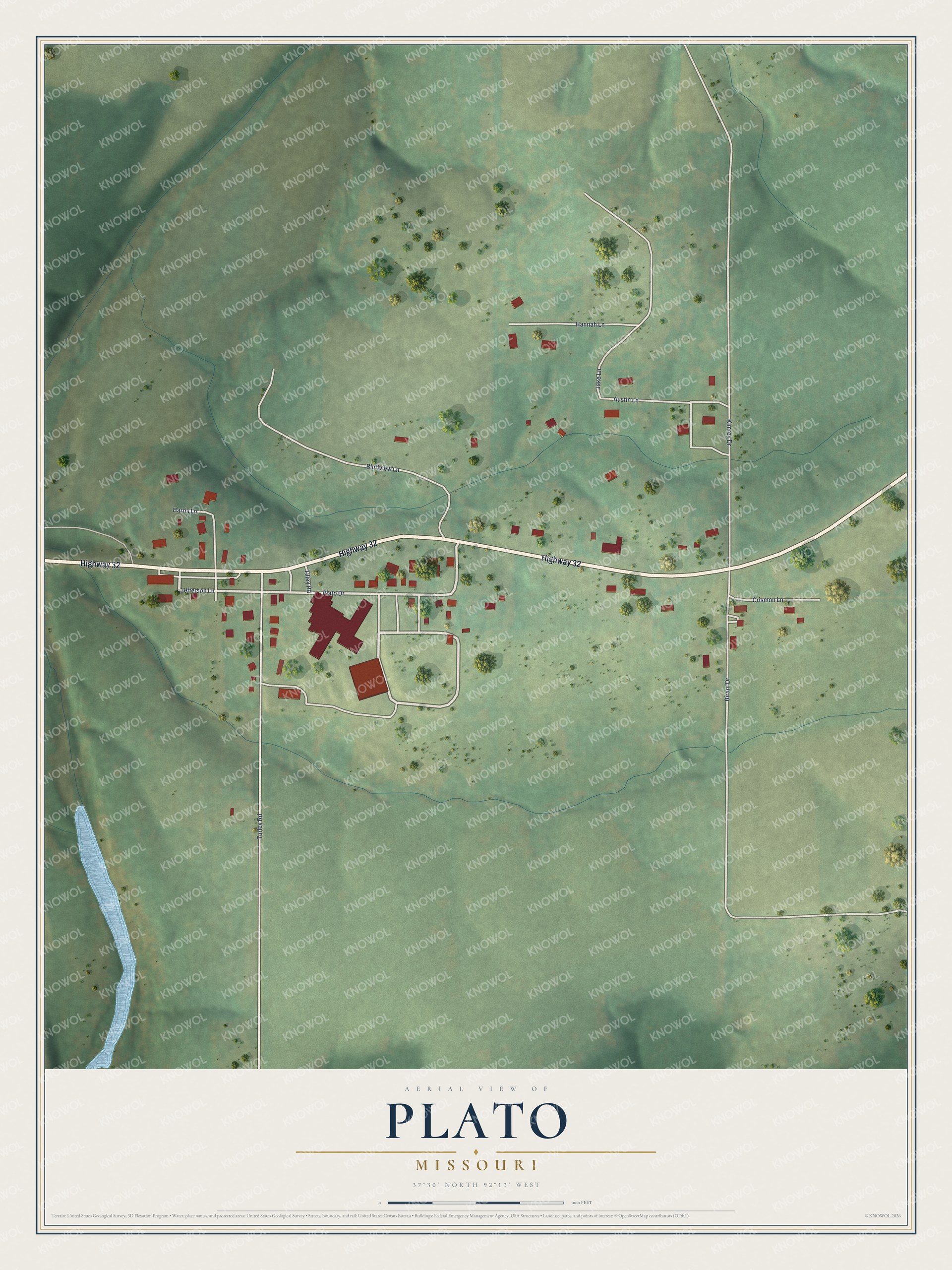 Watermarked full-map preview of Plato, Missouri