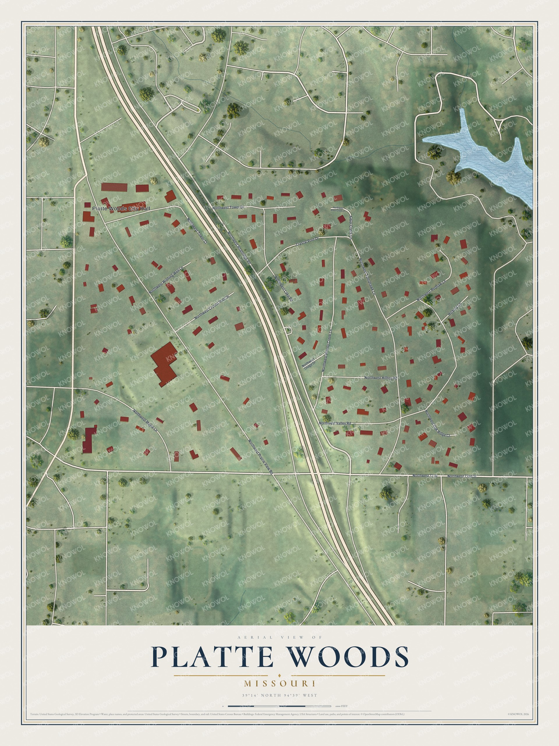 Watermarked full-map preview of Platte Woods, Missouri