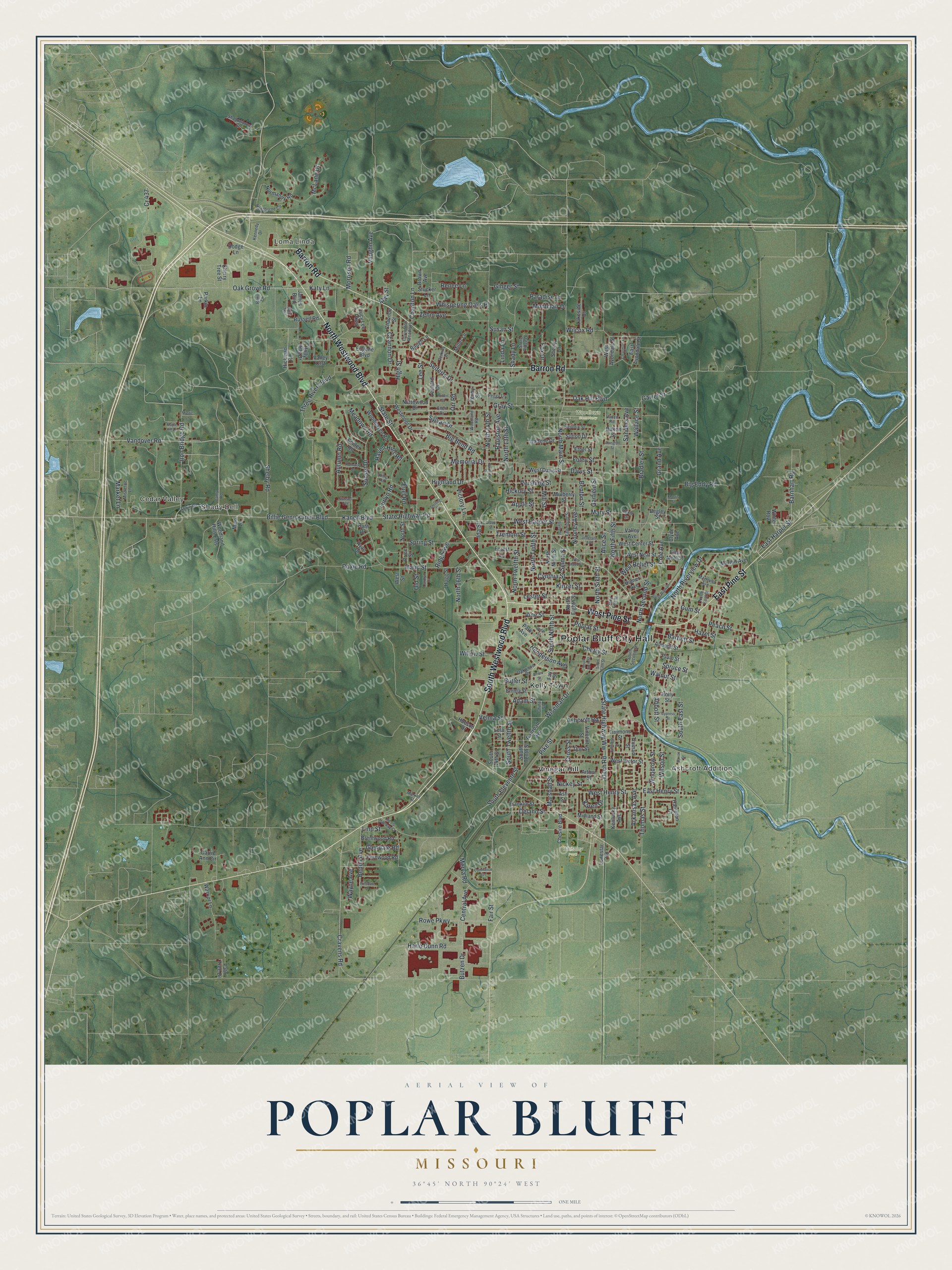 Watermarked full-map preview of Poplar Bluff, Missouri